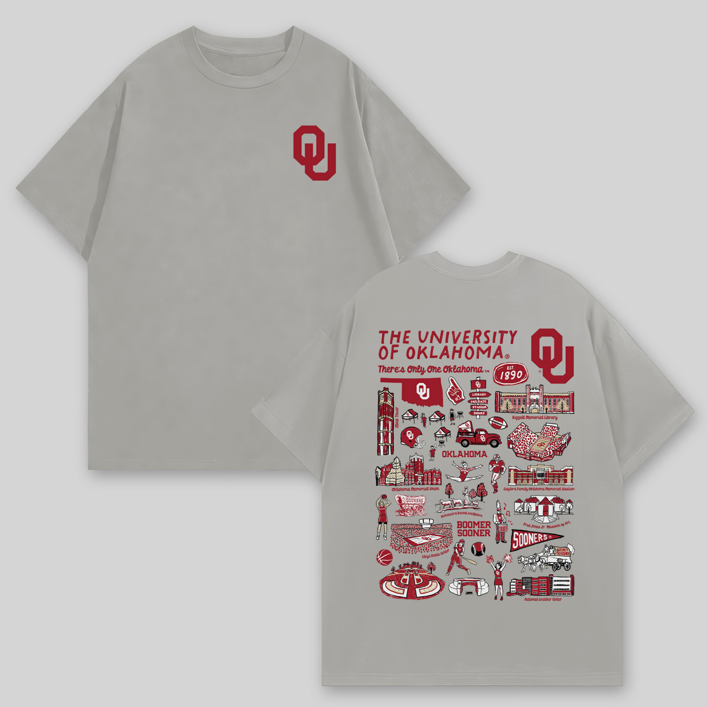 The University of Oklahoma Printed Oversized Unisex T-shirts Image - 5