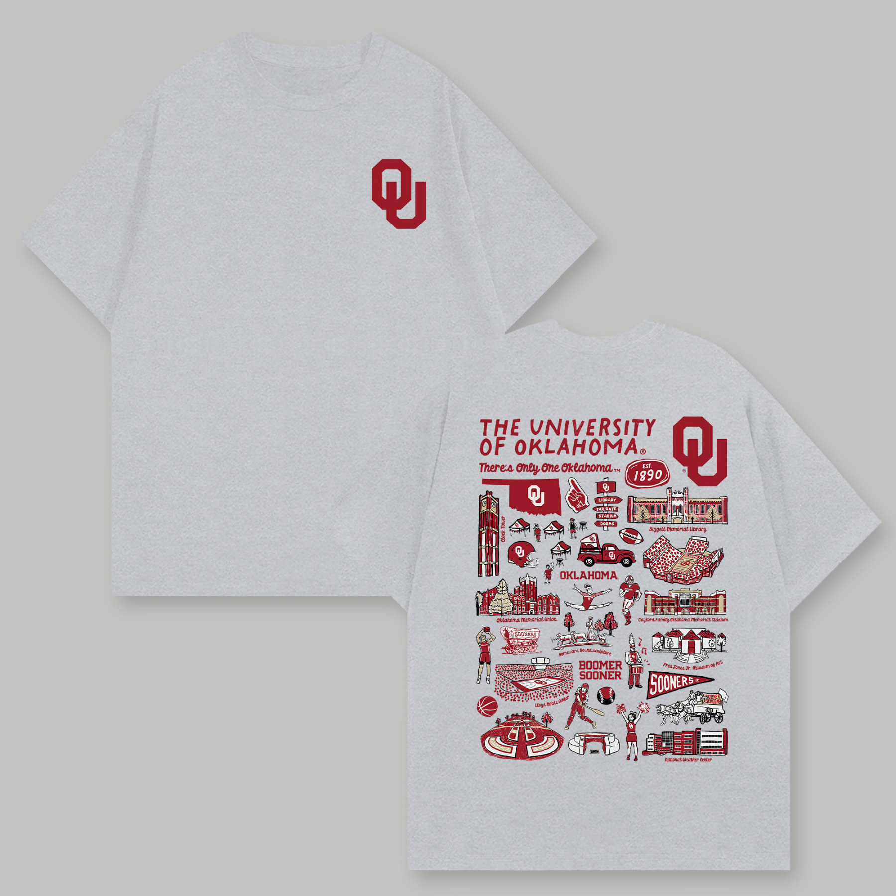 The University of Oklahoma Printed Oversized Unisex T-shirts Image - 4