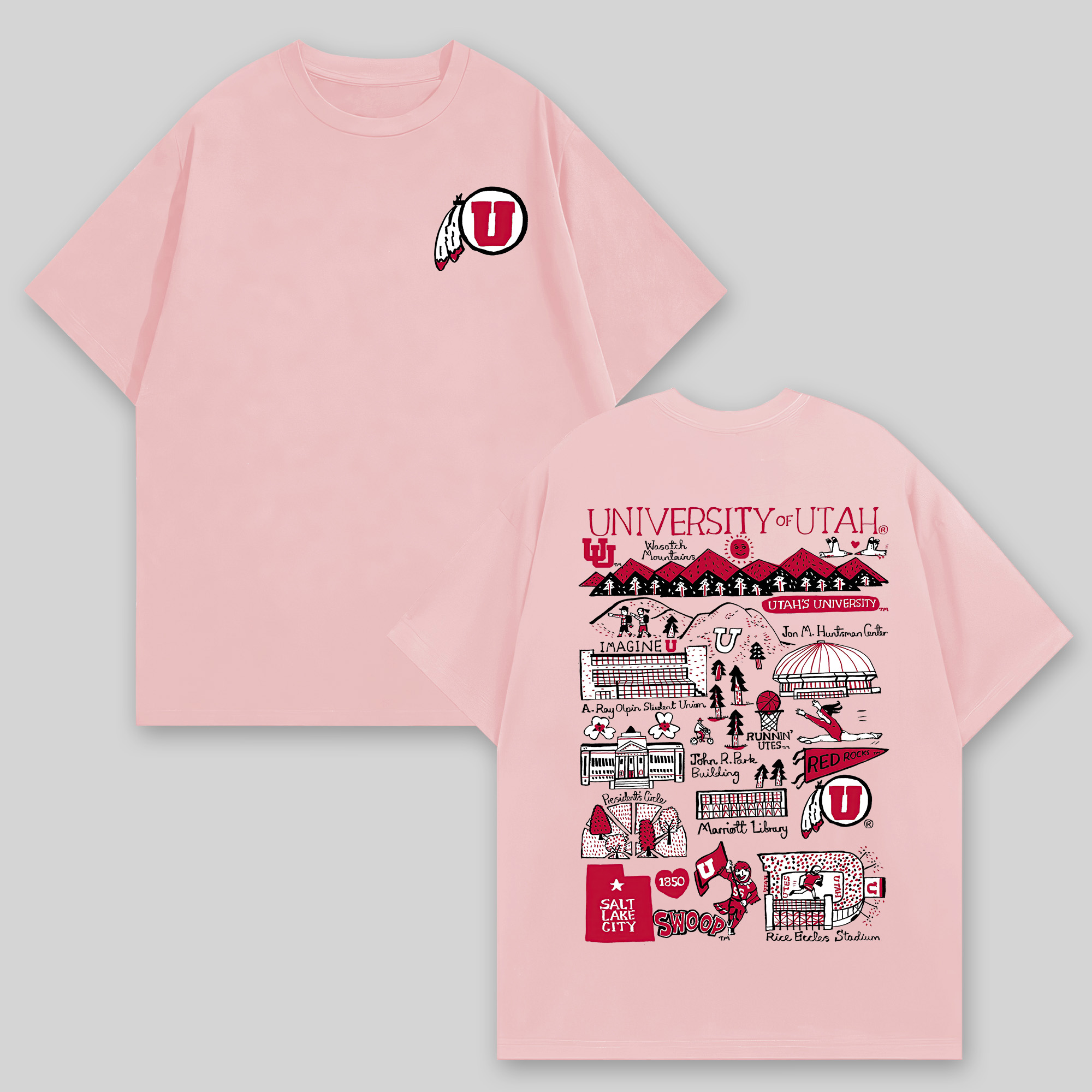 University of Utah Printed Oversized Unisex T-shirts Image - 6