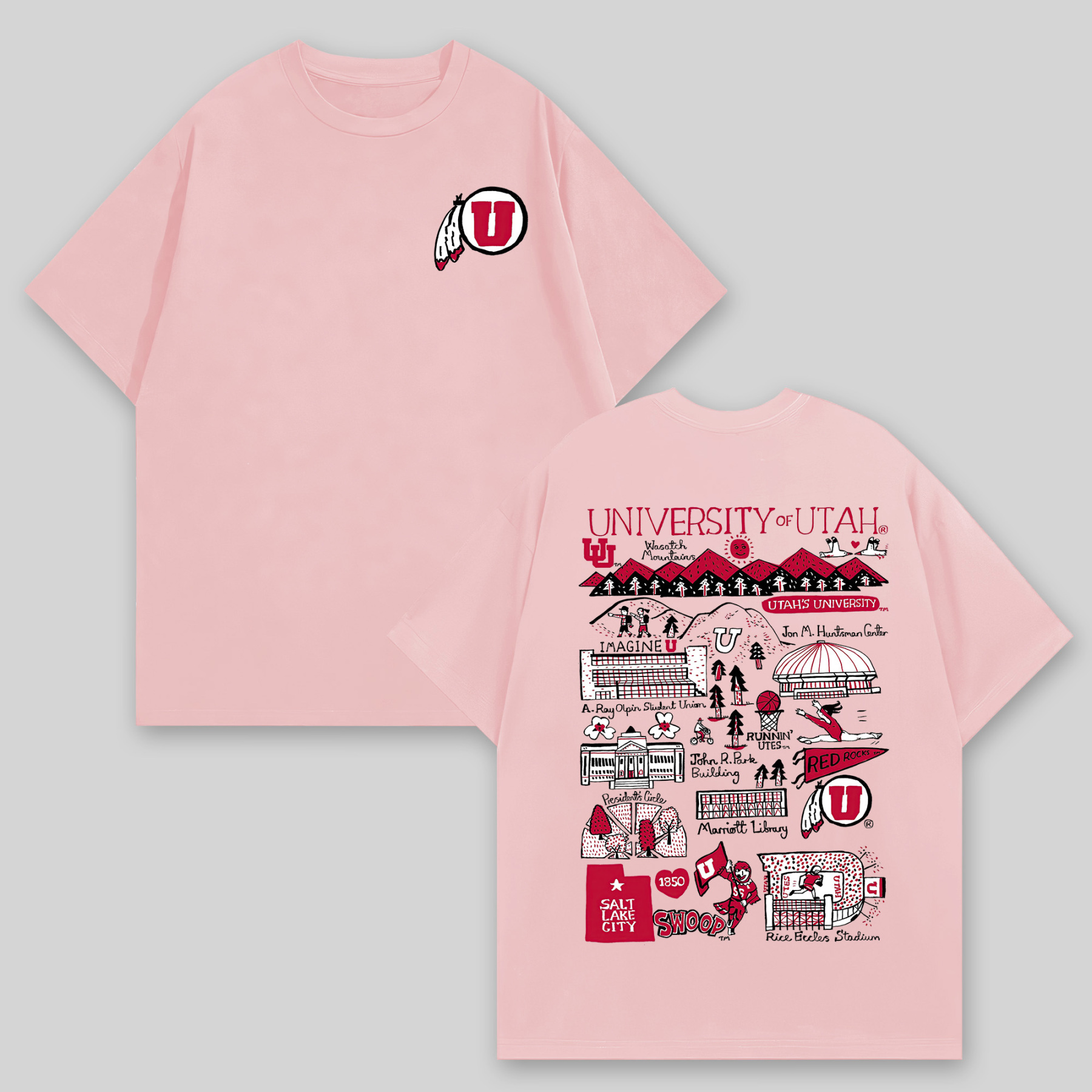 University of Utah Printed Oversized Unisex T-shirts Image - 6