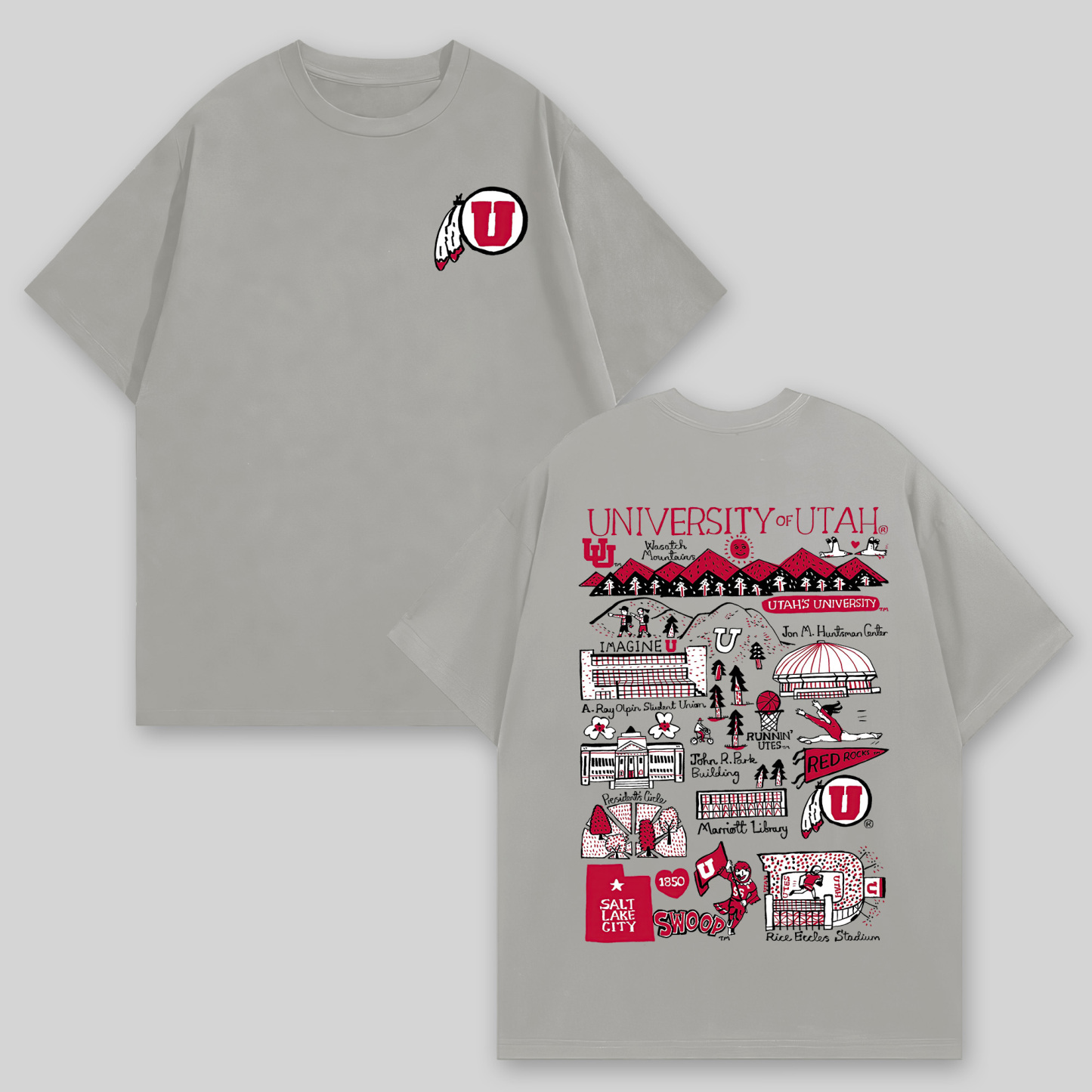 University of Utah Printed Oversized Unisex T-shirts Image - 5