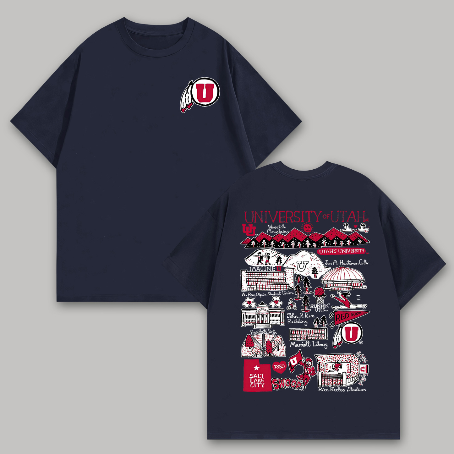University of Utah Printed Oversized Unisex T-shirts Image - 7