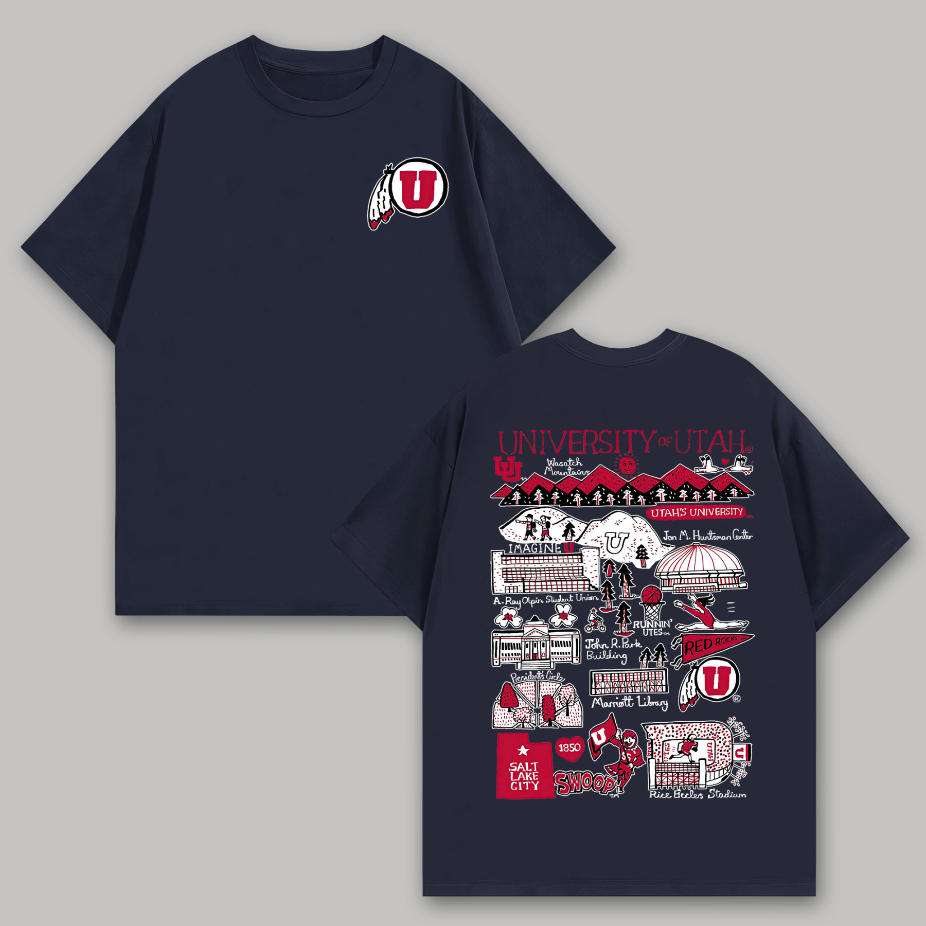 University of Utah Printed Oversized Unisex T-shirts Image - 7