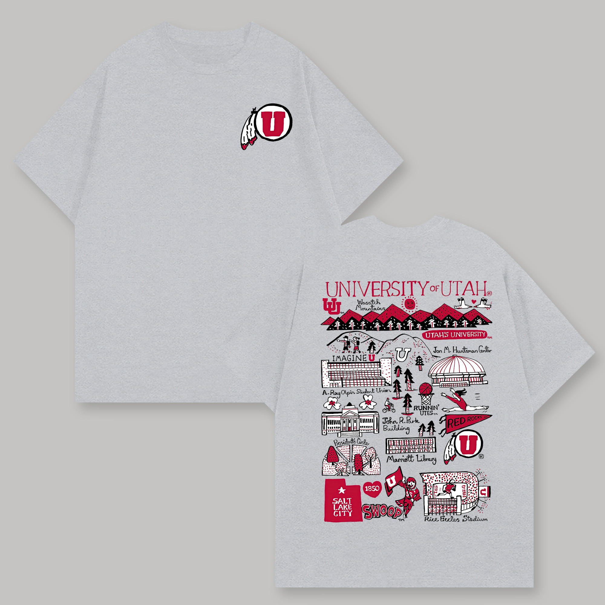 University of Utah Printed Oversized Unisex T-shirts Image - 4