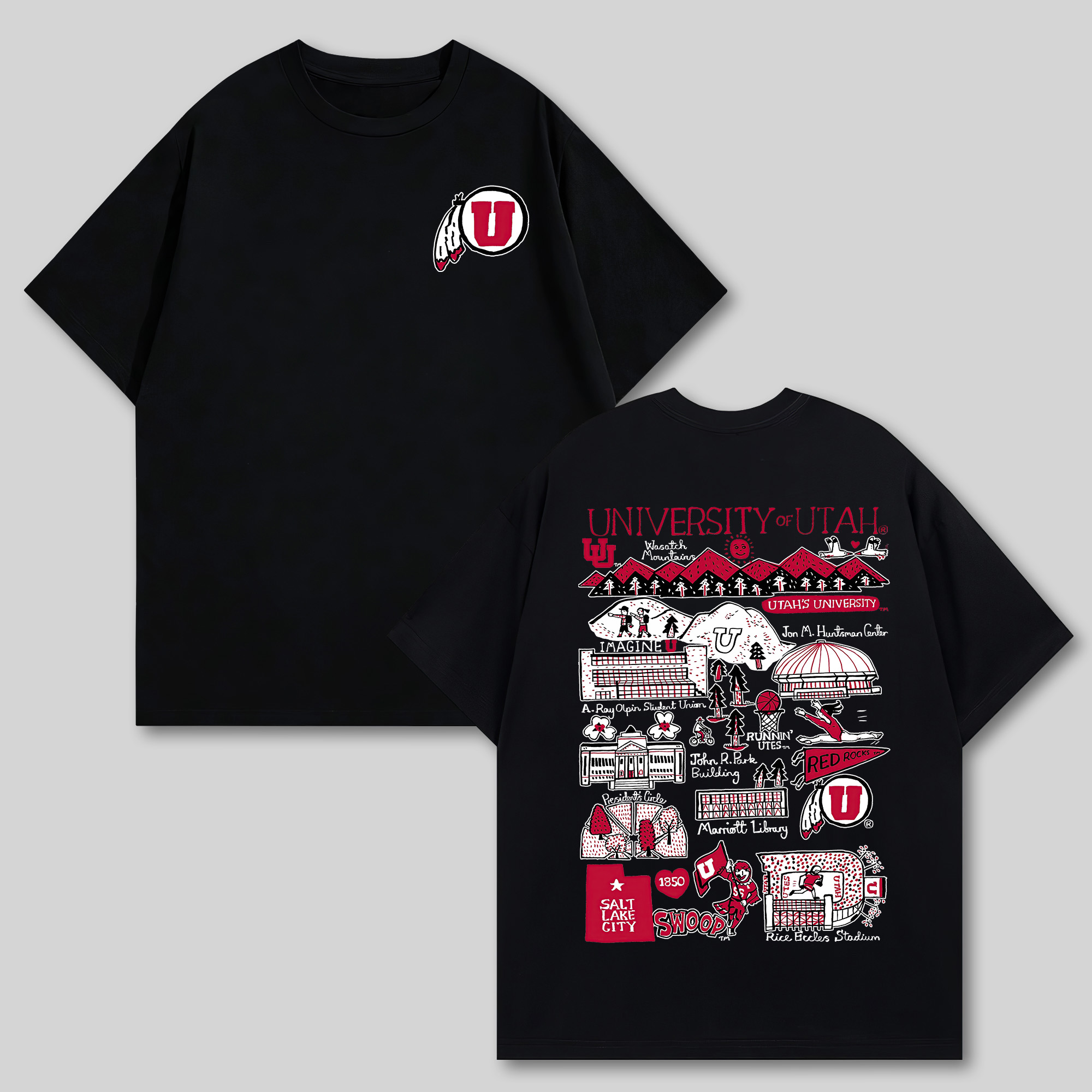 University of Utah Printed Oversized Unisex T-shirts Image - 8