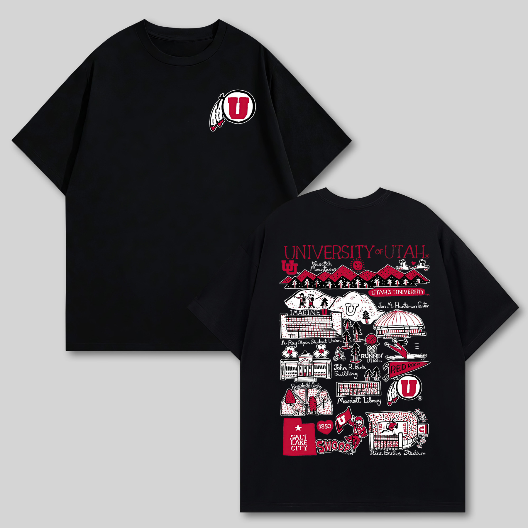 University of Utah Printed Oversized Unisex T-shirts Image - 8