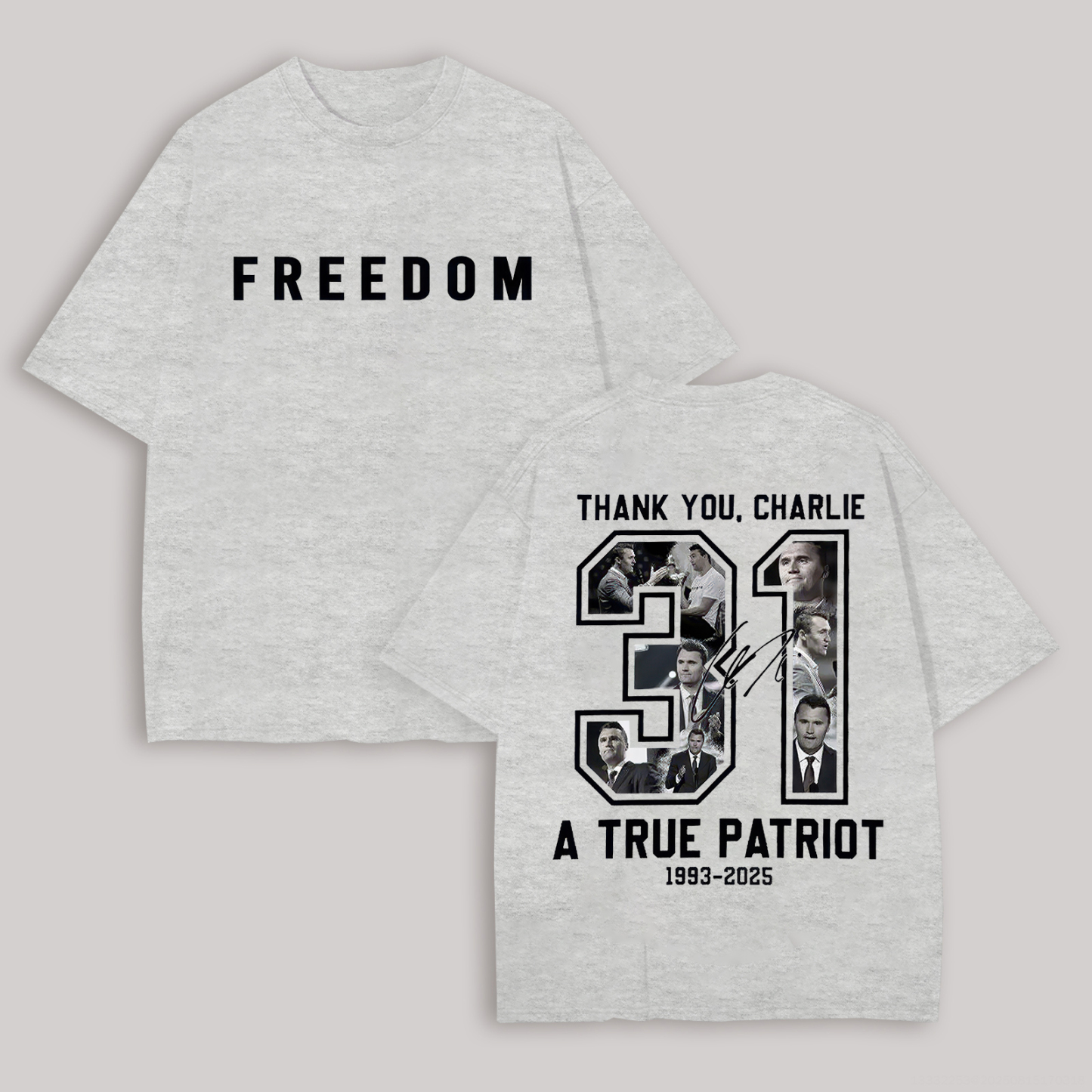 Freedom Thank You Charlie Printed Unisex Oversized T-shirt Image - 5