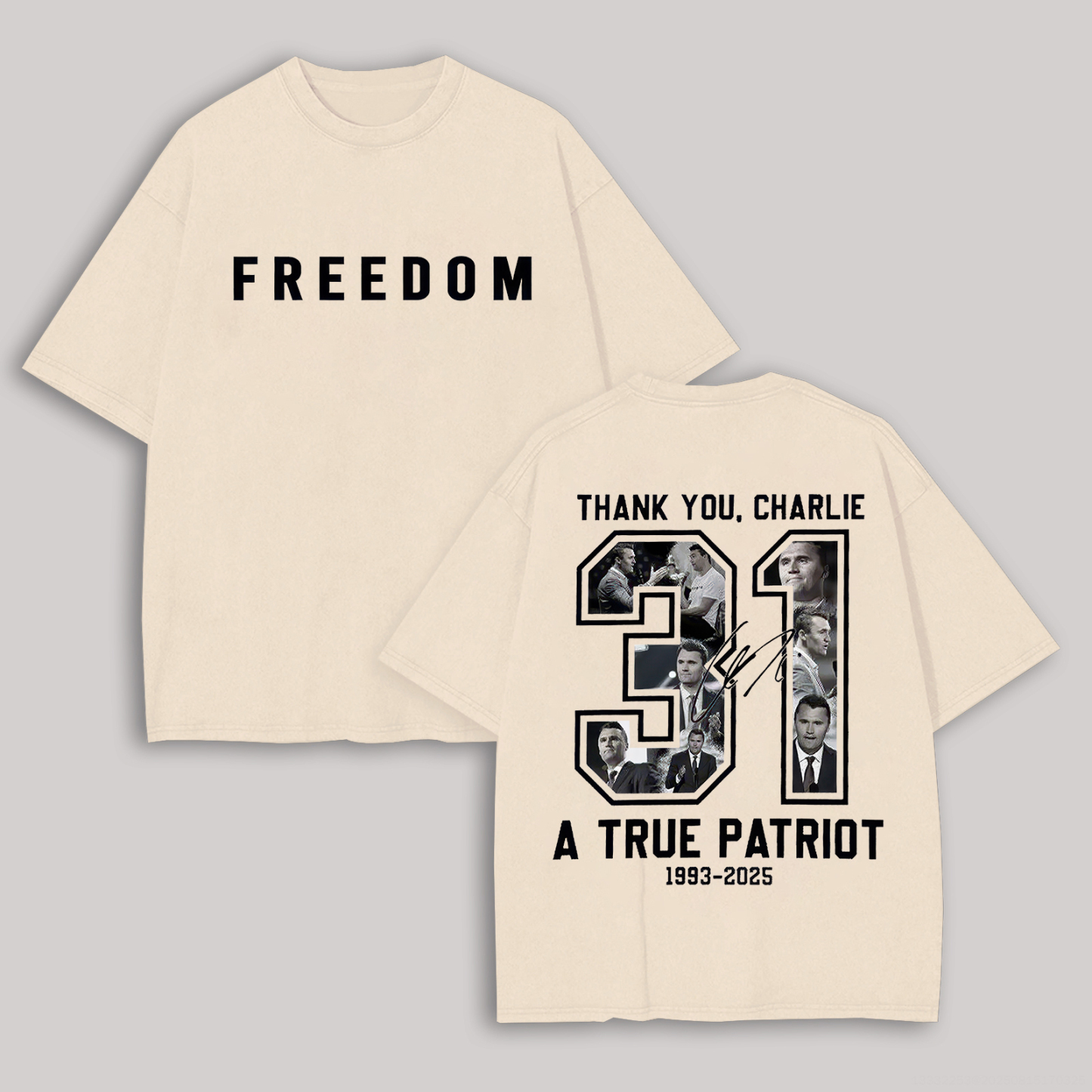 Freedom Thank You Charlie Printed Unisex Oversized T-shirt Image - 7