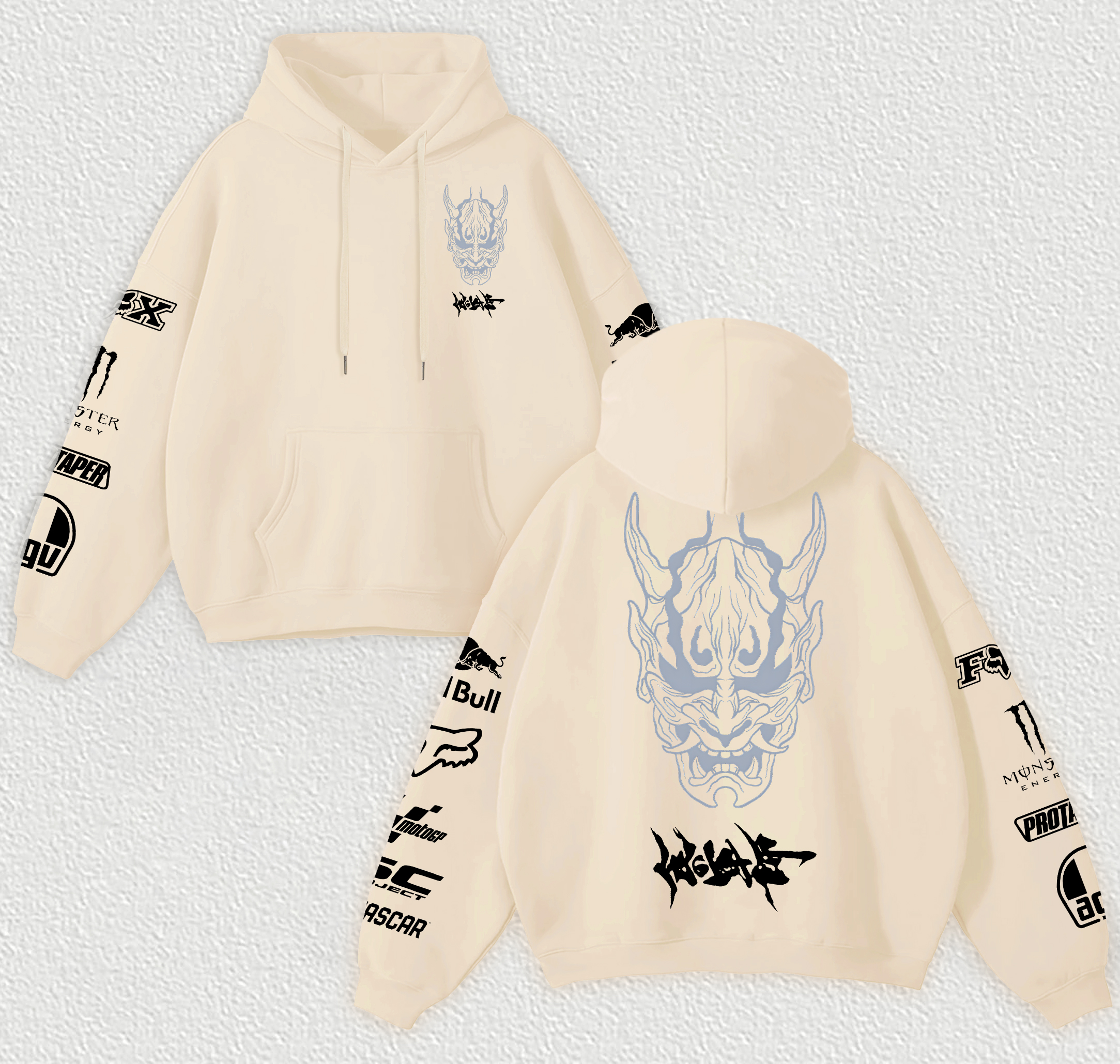 Red Bull Cyberpunk Hannya Ninja Racing Printed Fleece-lined Unisex Hoodie Image - 6