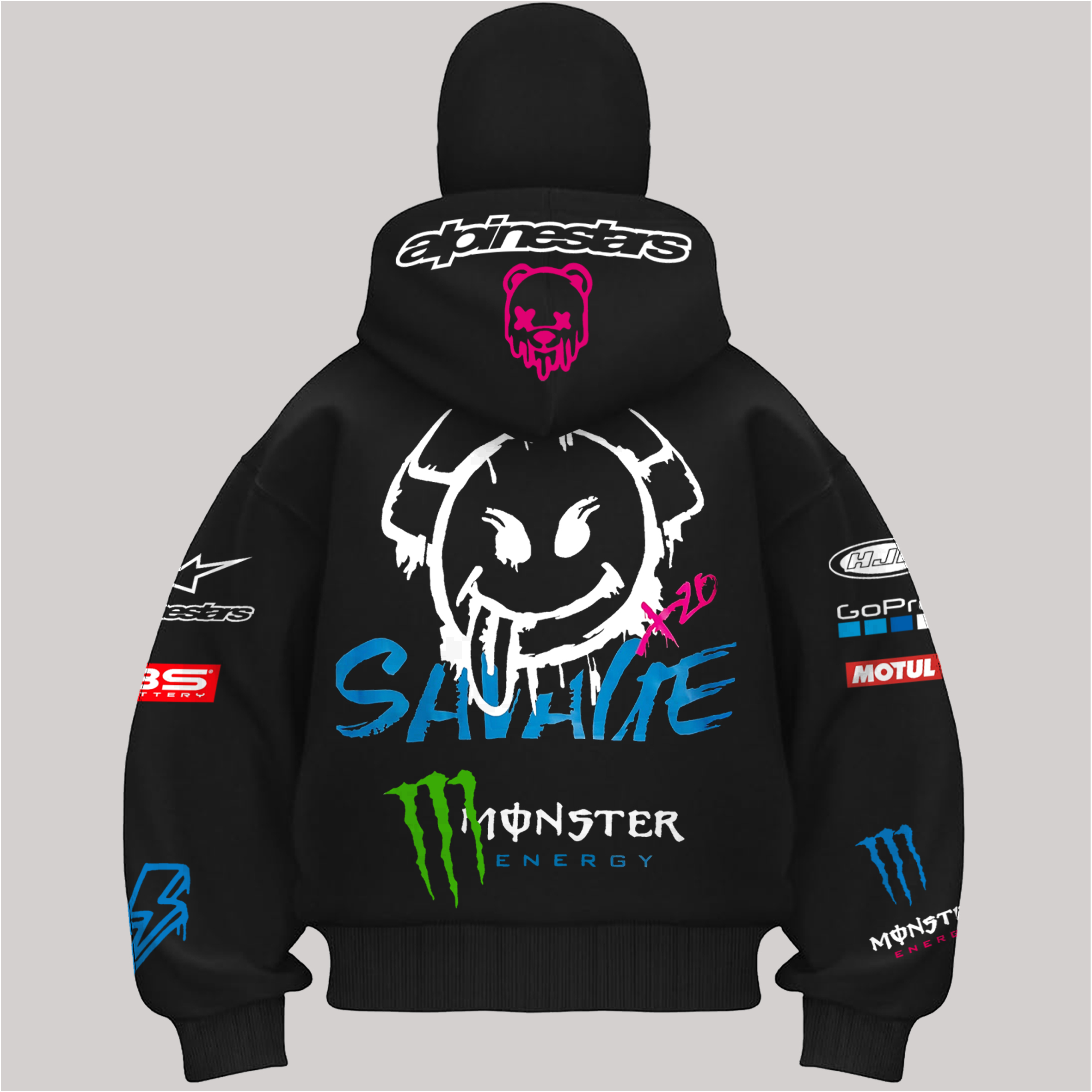 Monster Energy Savage MotoGP Printed Zippered Double Hooded Unisex Sports Cardigan Image - 2