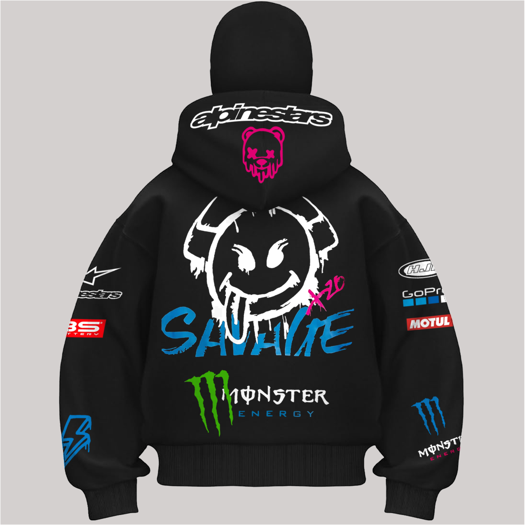 Monster Energy Savage MotoGP Printed Zippered Double Hooded Unisex Sports Cardigan Image - 2