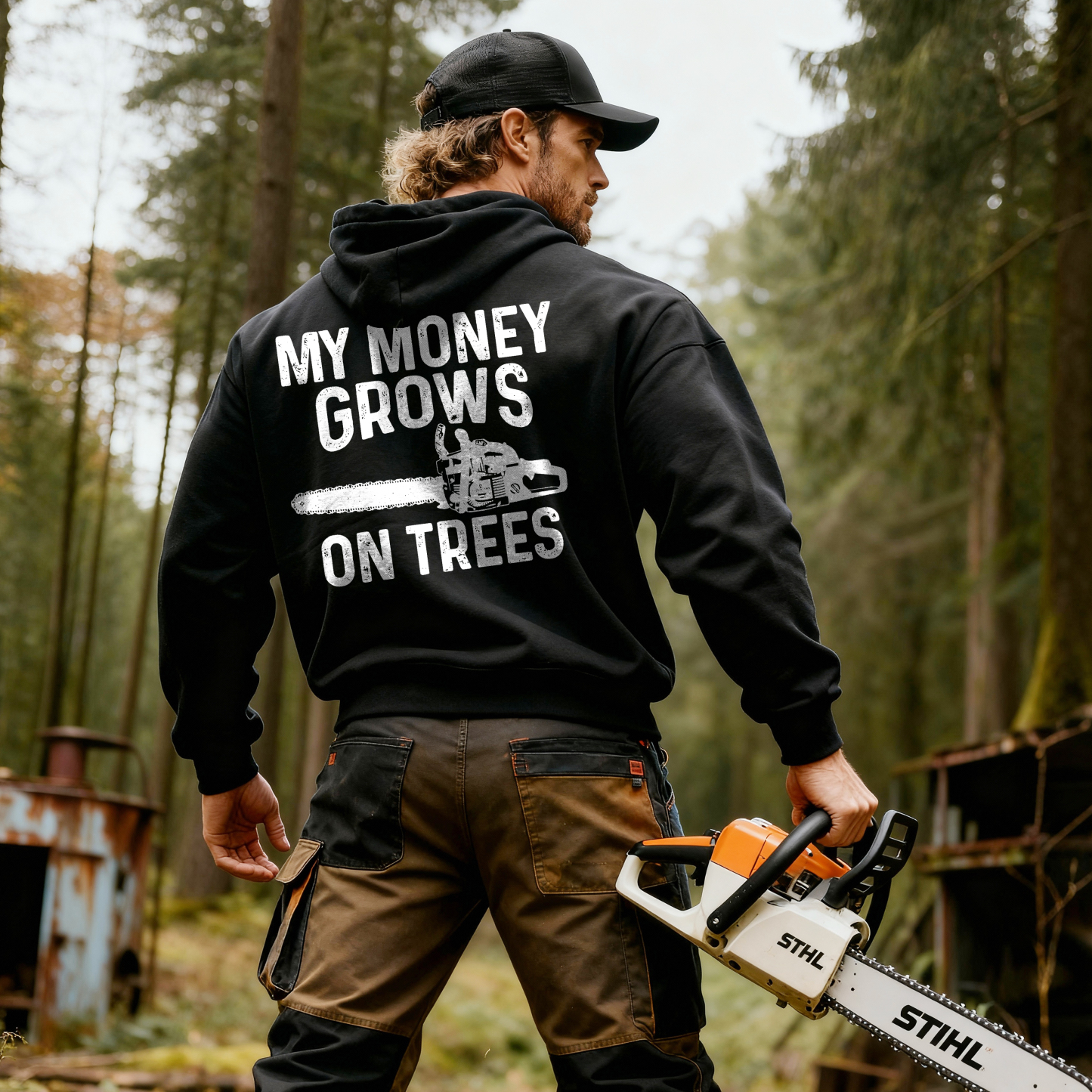 Stihl My Money Grows On Trees Printed Fleece-lined Unisex Hoodie Image - 3