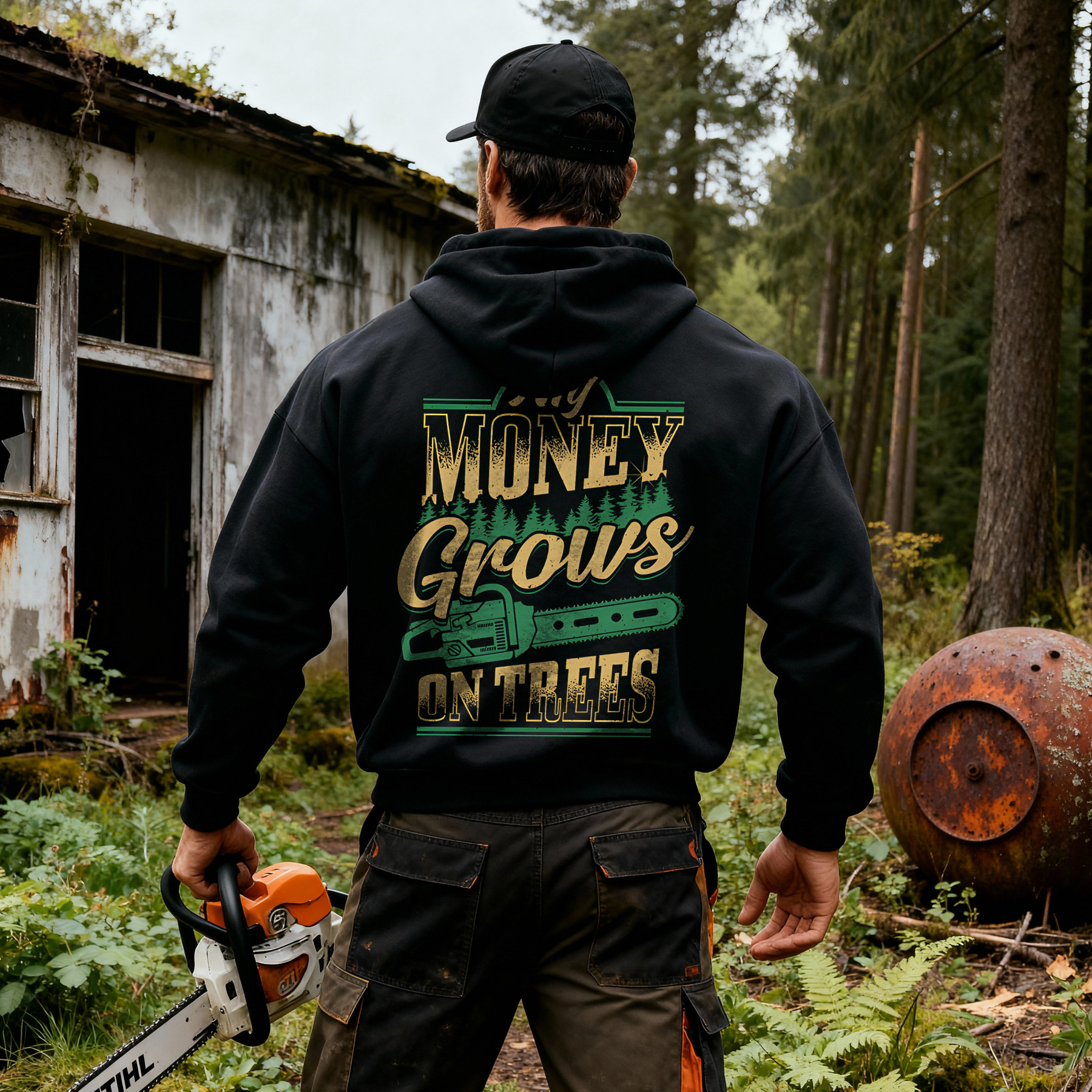 Stihl My Money Grows On Trees Printed Fleece-lined Unisex Hoodie Image - 3