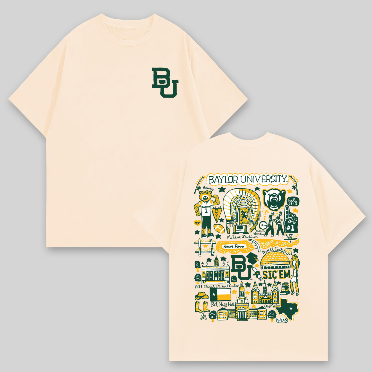 Baylor University Printed Oversized Unisex T-shirts Image - 3