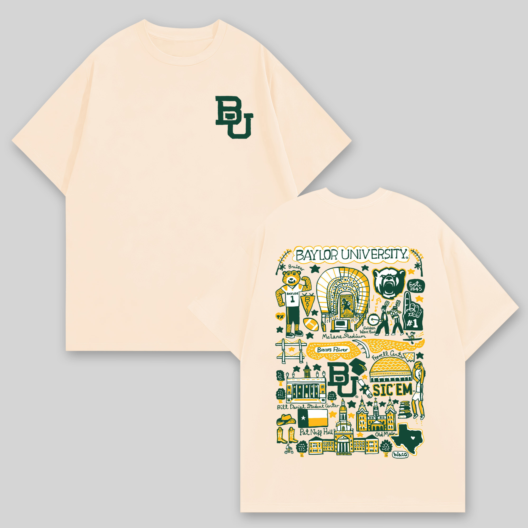 Baylor University Printed Oversized Unisex T-shirts Image - 3