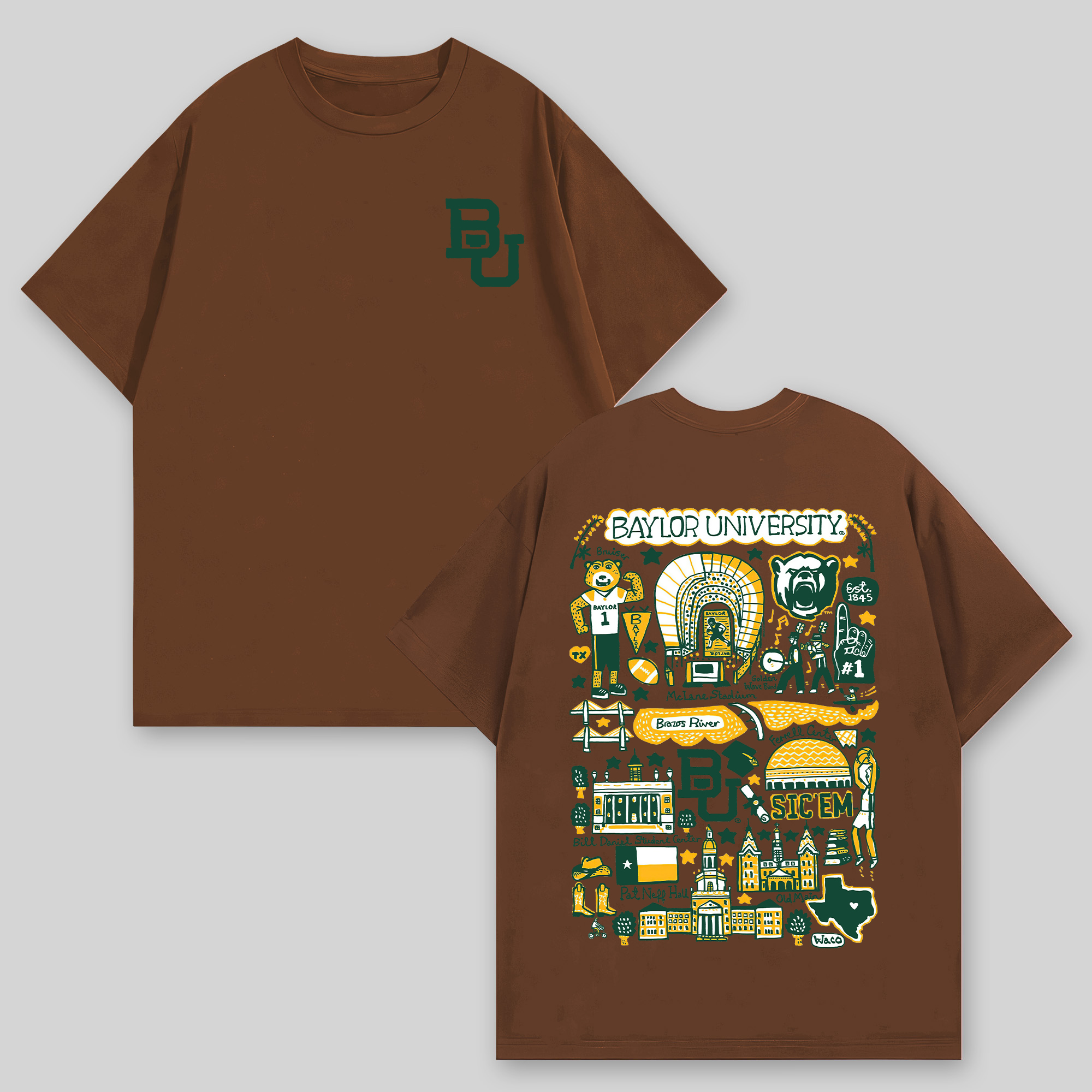 Baylor University Printed Oversized Unisex T-shirts Image - 7