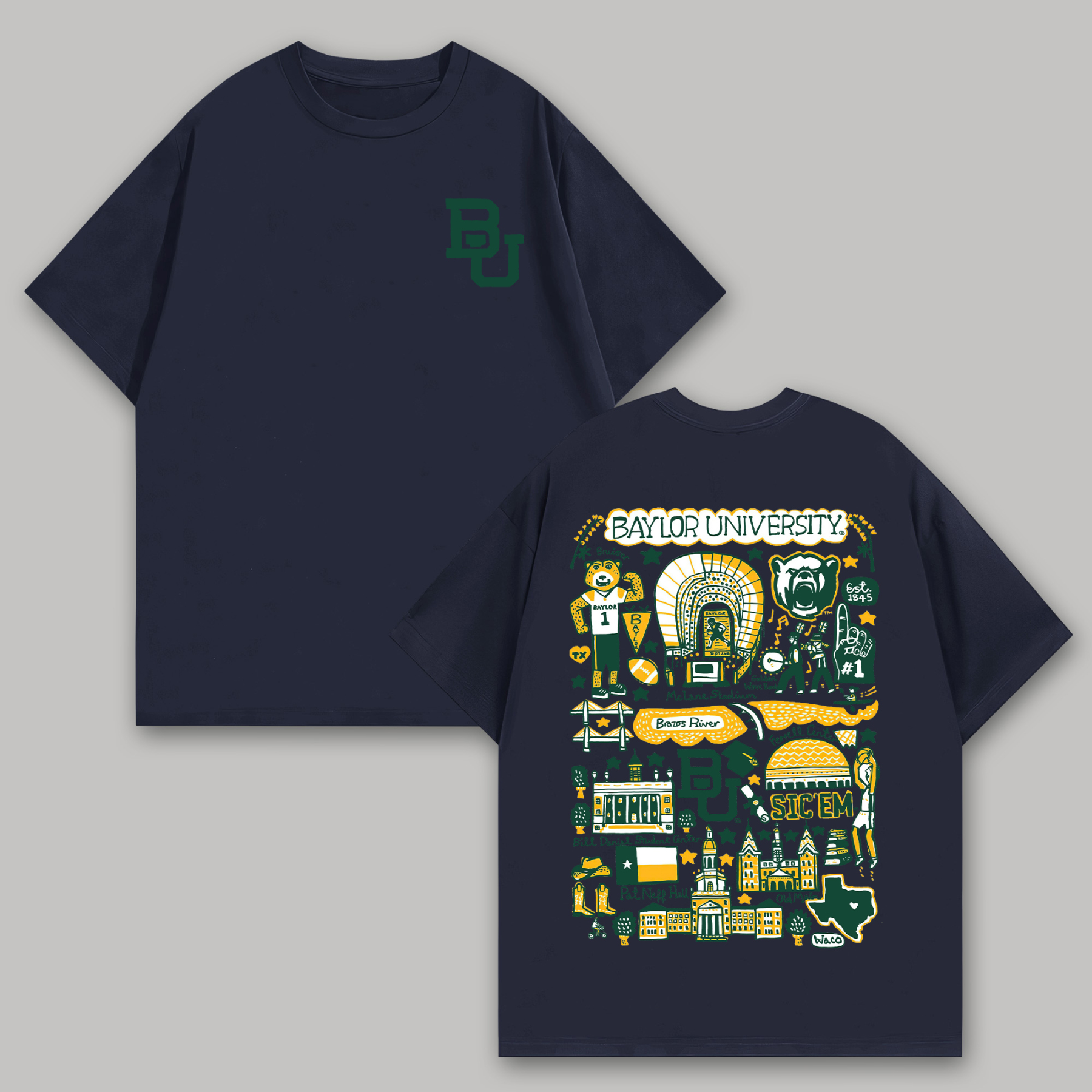 Baylor University Printed Oversized Unisex T-shirts Image - 9