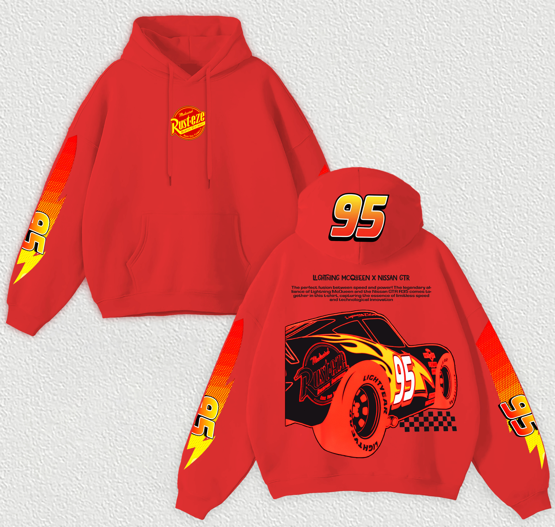 Lightning McQueen Printed Fleece-lined Unisex Hoodie Image - 6