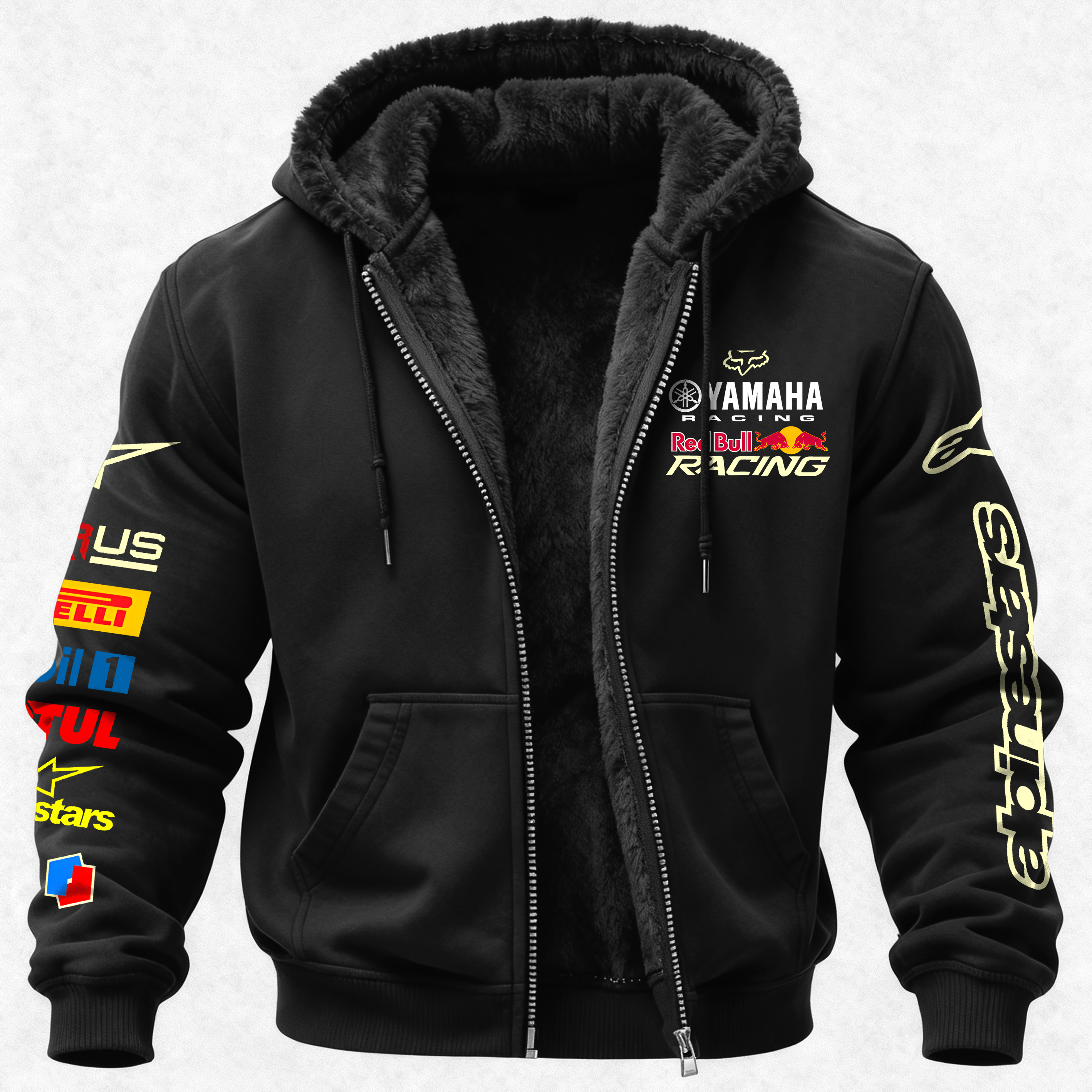 Yamaha Racing Red Bull Racing Printed Zippered Hooded Fleece Cardigan