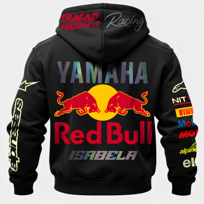 Yamaha Racing Red Bull Racing Printed Zippered Hooded Fleece Cardigan