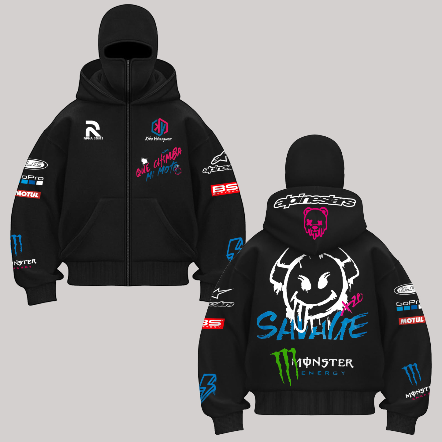 Monster Energy Savage MotoGP Printed Zippered Double Hooded Unisex Sports Cardigan Image - 1