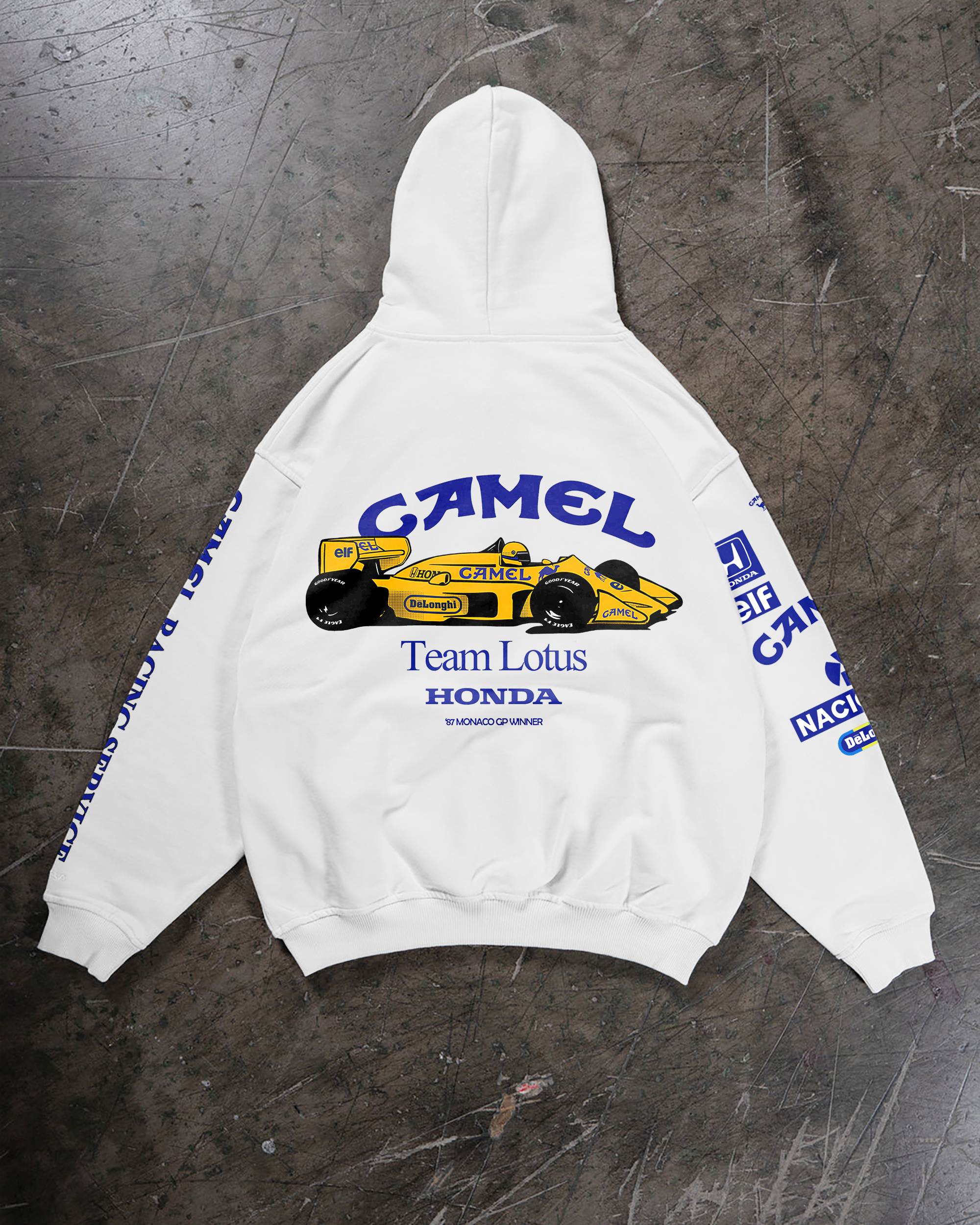 Camel Team Lotus Honda Ayrton Senna Printed Fleece-lined Unisex Hoodie Image - 1