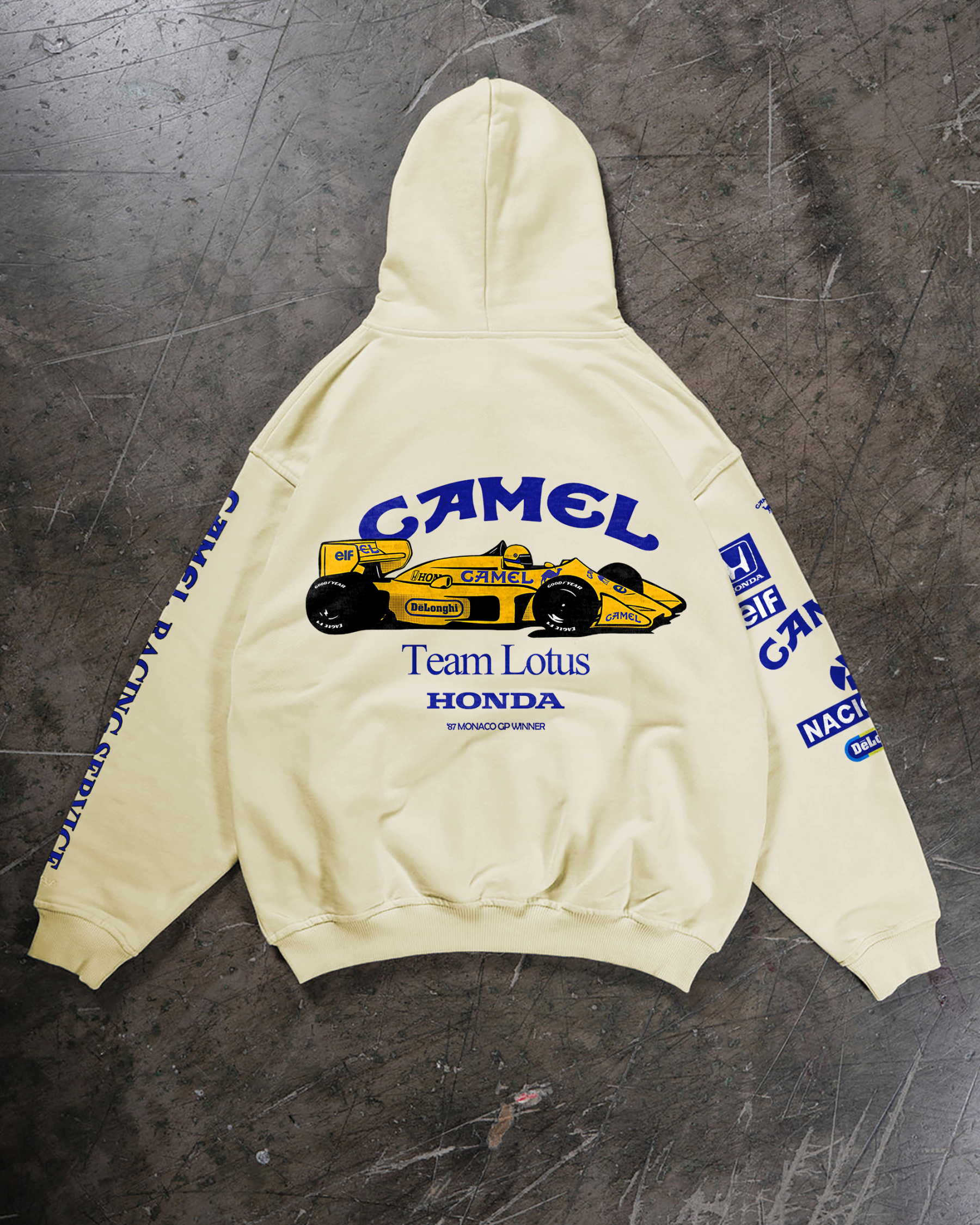 Camel Team Lotus Honda Ayrton Senna Printed Fleece-lined Unisex Hoodie Image - 7