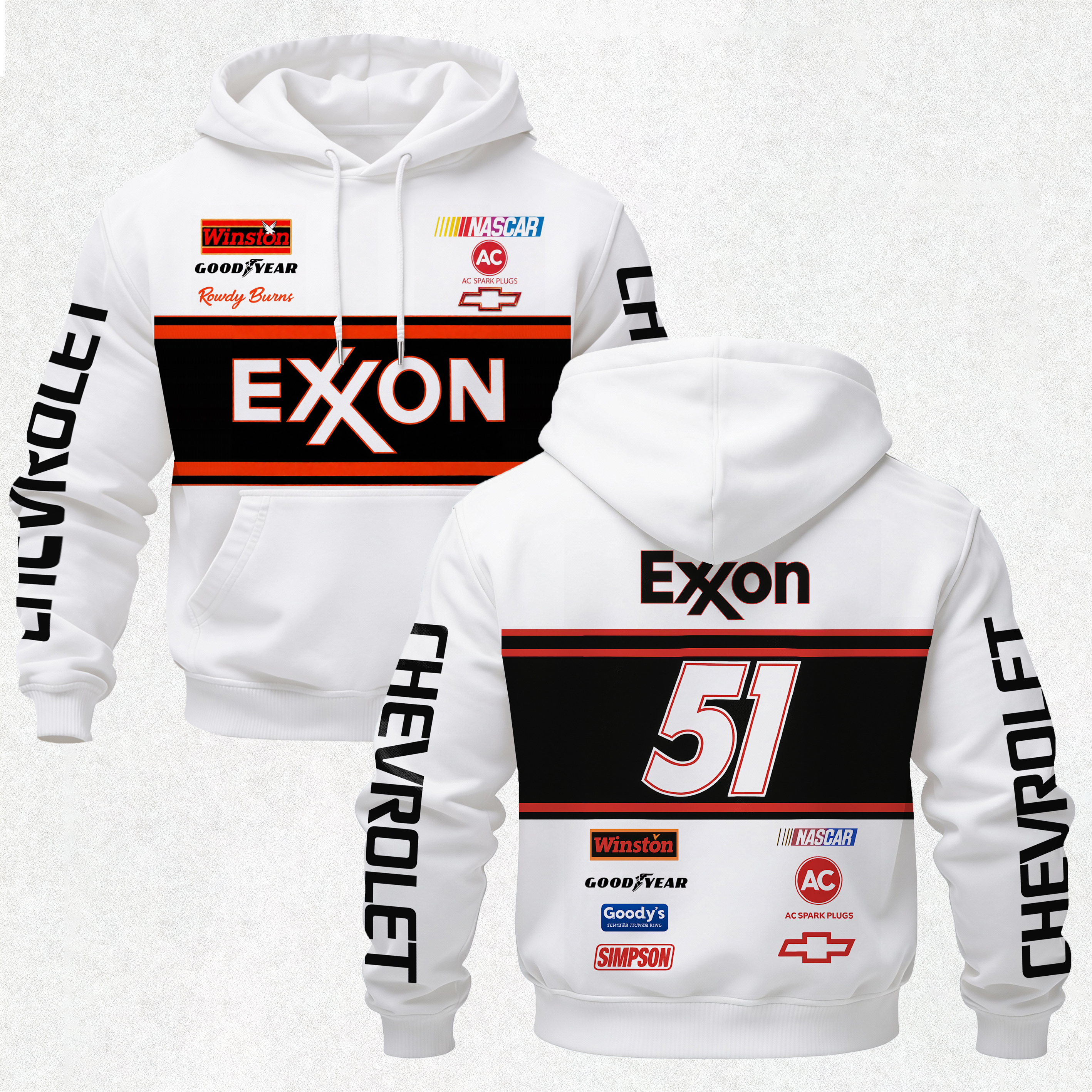 Days of thunder Rowdy Burns 51 Exxon Chevrolet Printed Fleece-lined Unisex Hoodie Image - 1