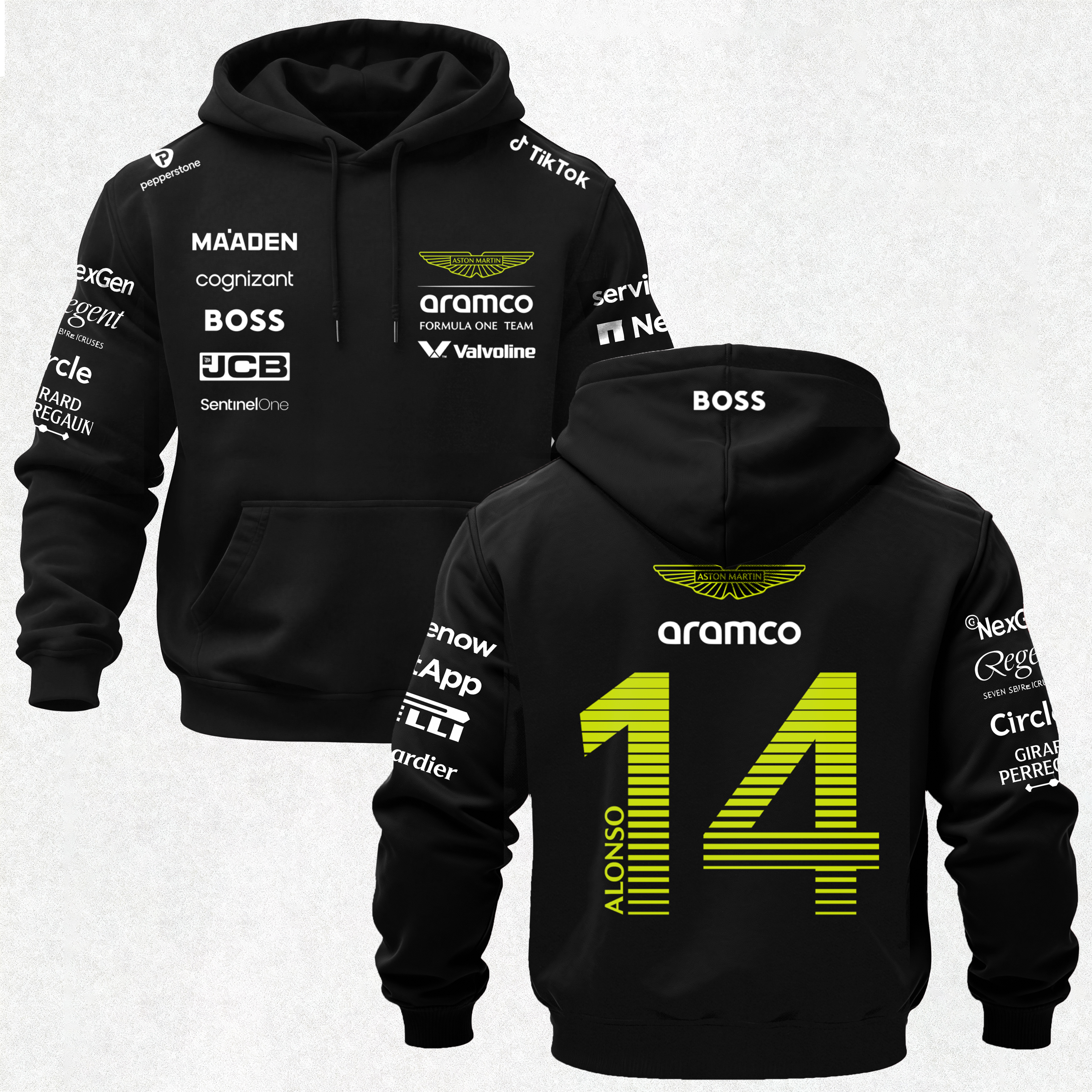 Aston Martin Fernando Alonso F1 Printed Fleece-lined Unisex Hoodie Image - 1