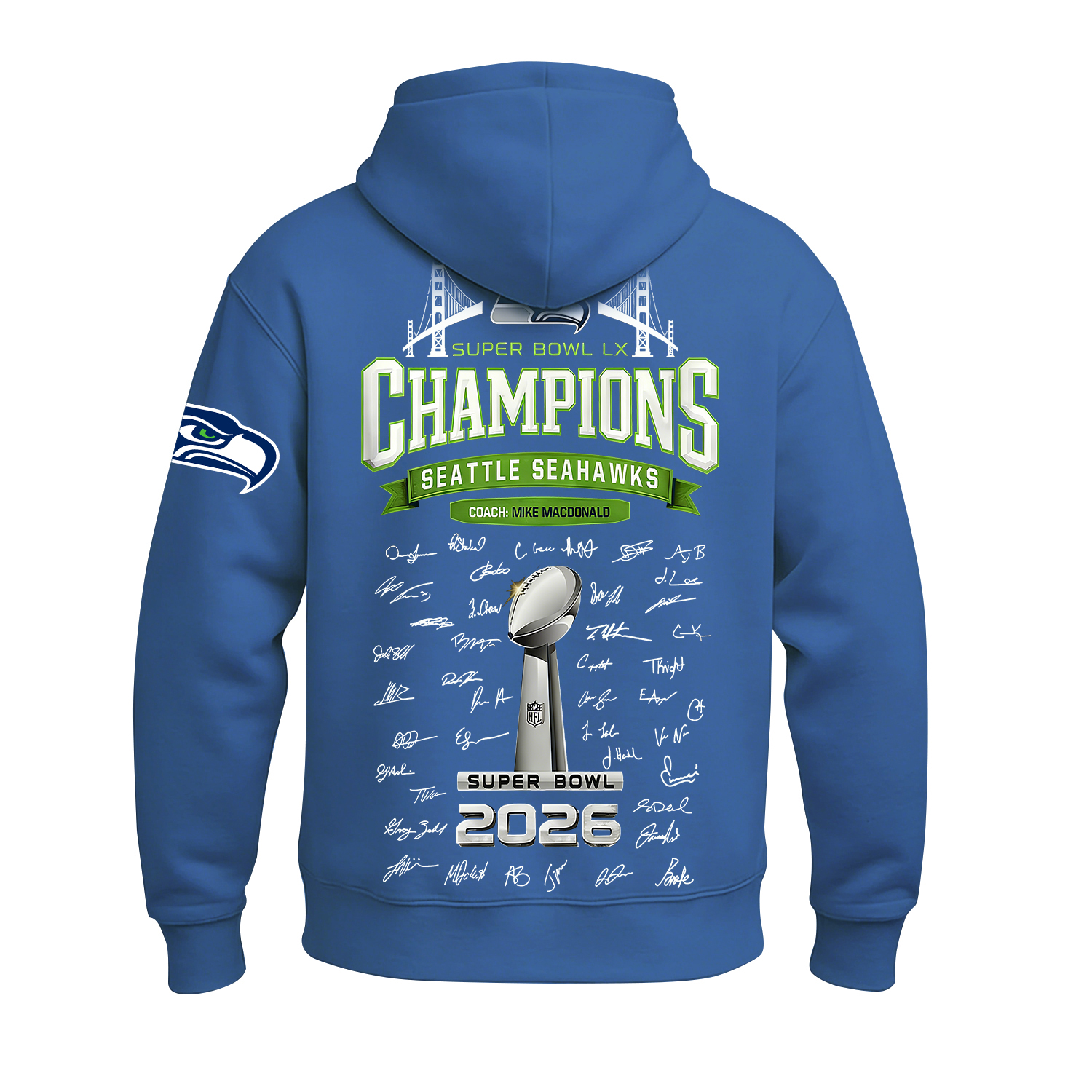 Seattle Seahawks Super Bowl LX Printed Fleece-lined Unisex Hoodie Image - 1