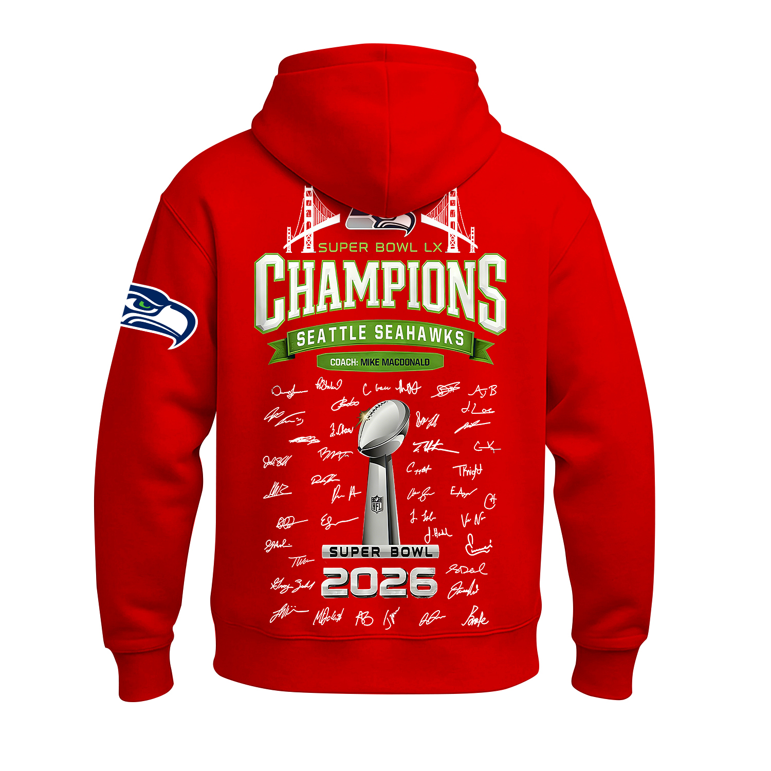Seattle Seahawks Super Bowl LX Printed Fleece-lined Unisex Hoodie Image - 9