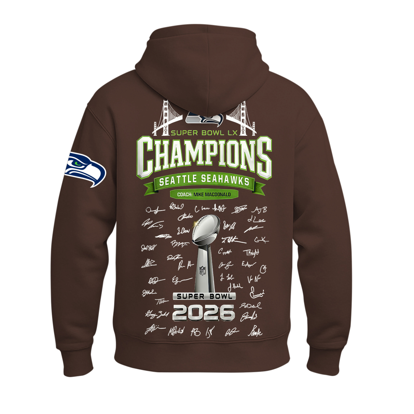 Seattle Seahawks Super Bowl LX Printed Fleece-lined Unisex Hoodie Image - 15