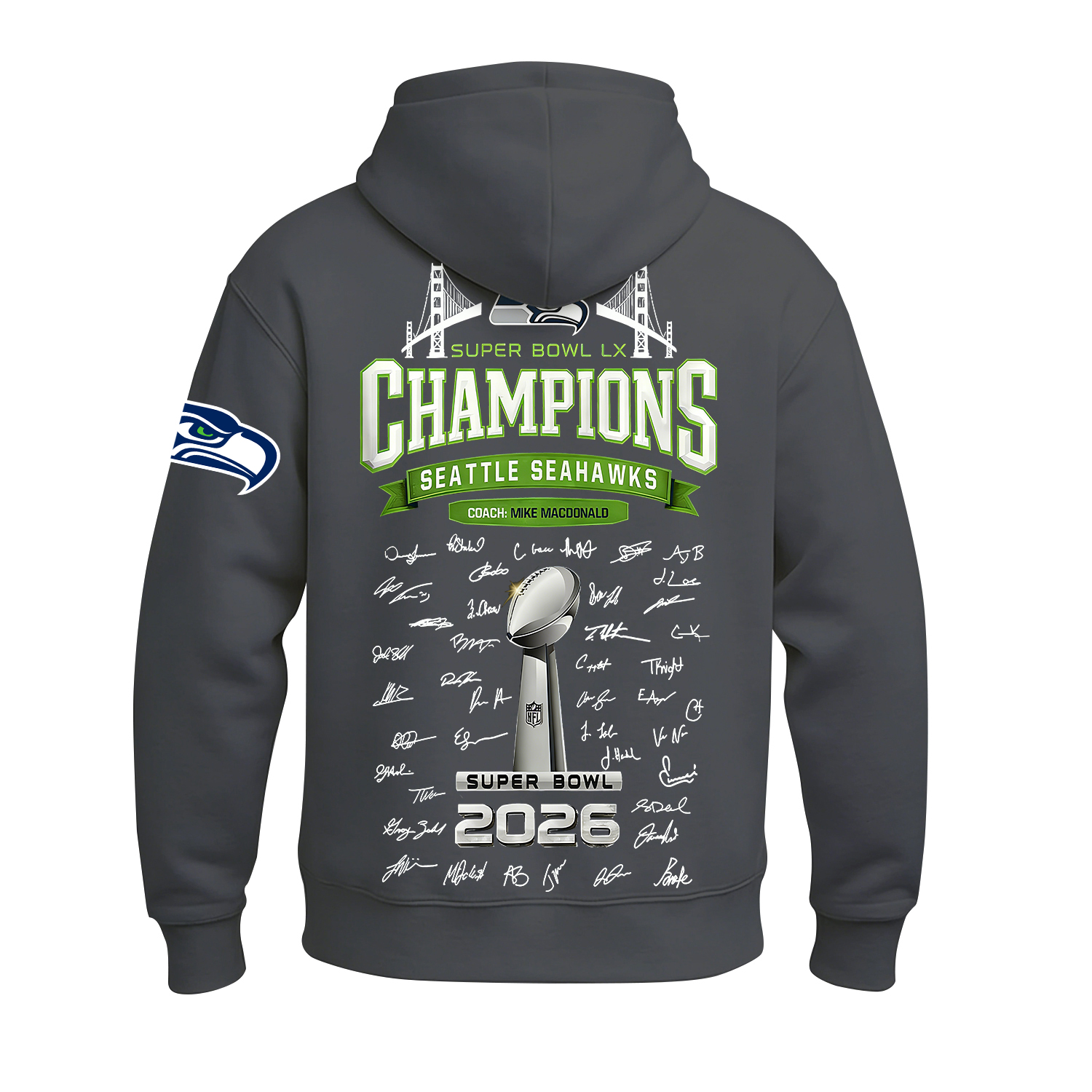 Seattle Seahawks Super Bowl LX Printed Fleece-lined Unisex Hoodie Image - 7