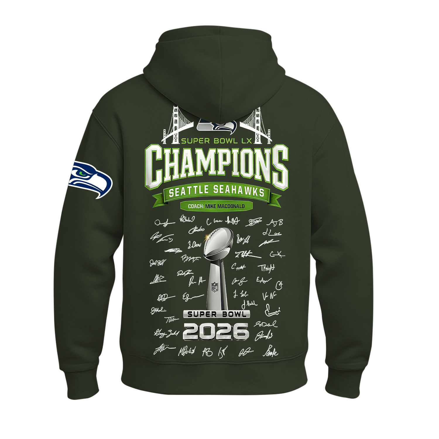 Seattle Seahawks Super Bowl LX Printed Fleece-lined Unisex Hoodie Image - 11