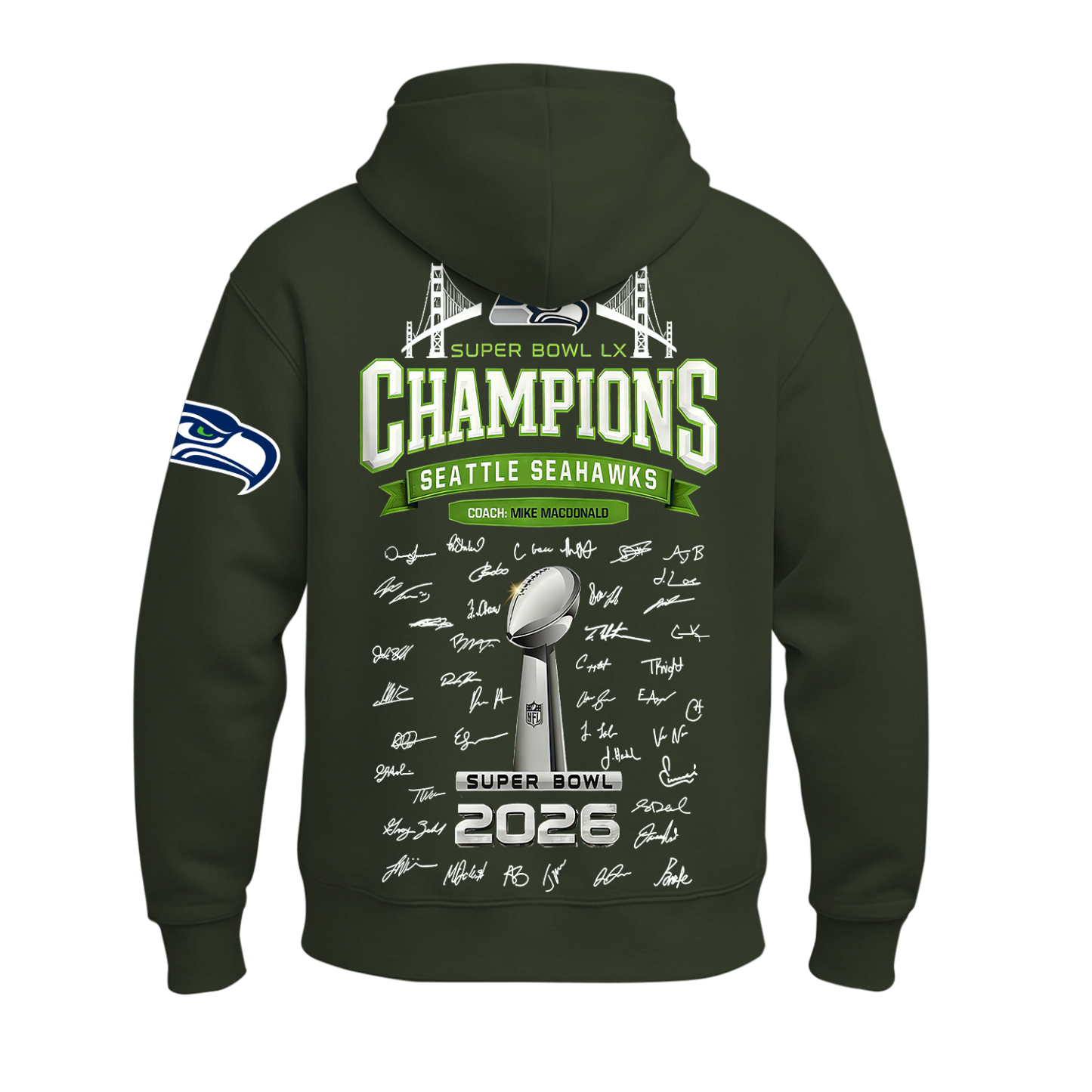 Seattle Seahawks Super Bowl LX Printed Fleece-lined Unisex Hoodie Image - 11