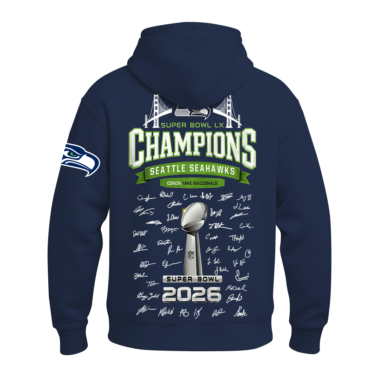 Seattle Seahawks Super Bowl LX Printed Fleece-lined Unisex Hoodie Image - 3