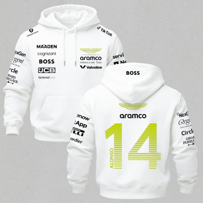 Aston Martin Fernando Alonso F1 Printed Fleece-lined Unisex Hoodie Image - 4