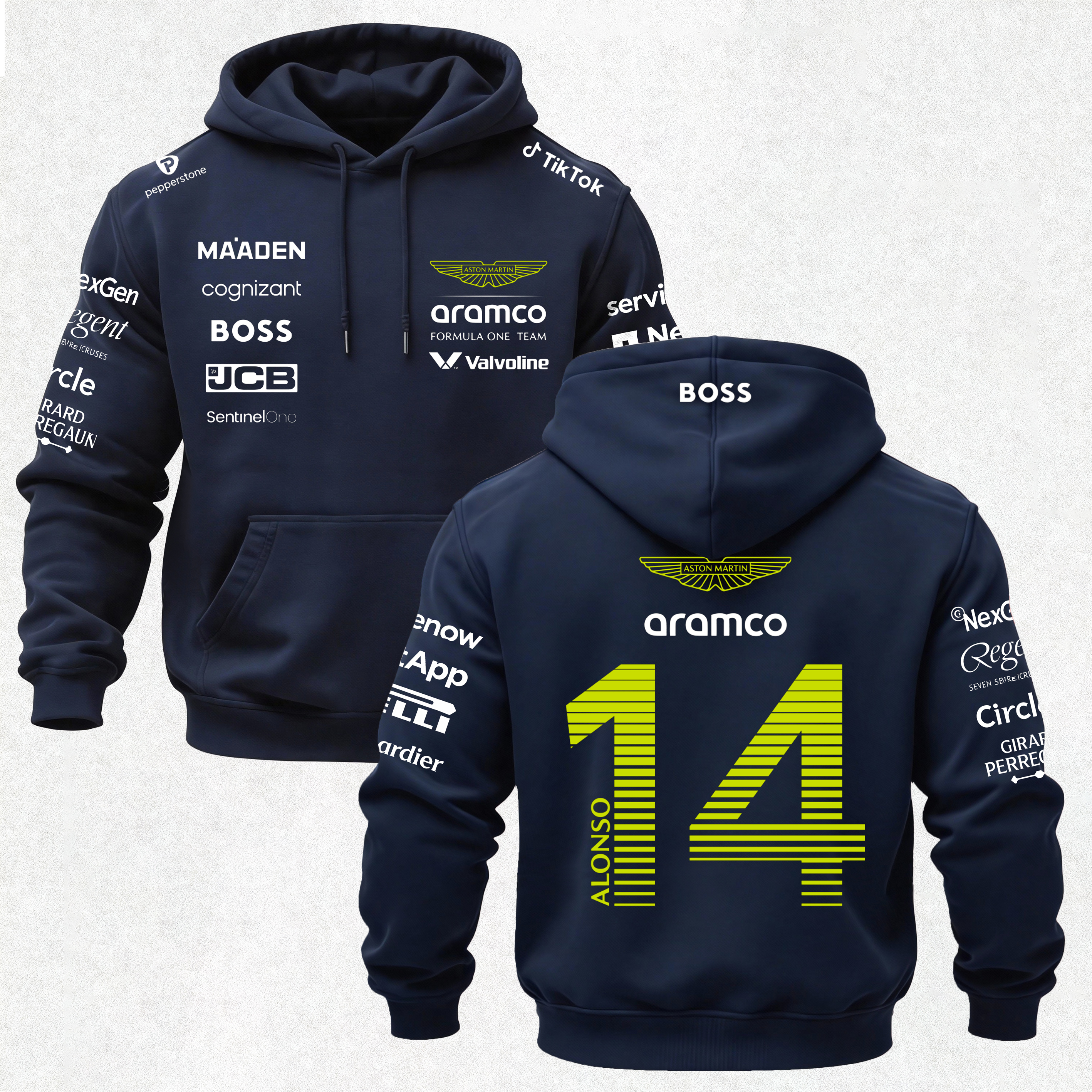 Aston Martin Fernando Alonso F1 Printed Fleece-lined Unisex Hoodie Image - 10