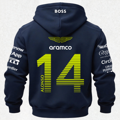 Aston Martin Fernando Alonso F1 Printed Fleece-lined Unisex Hoodie Image - 11
