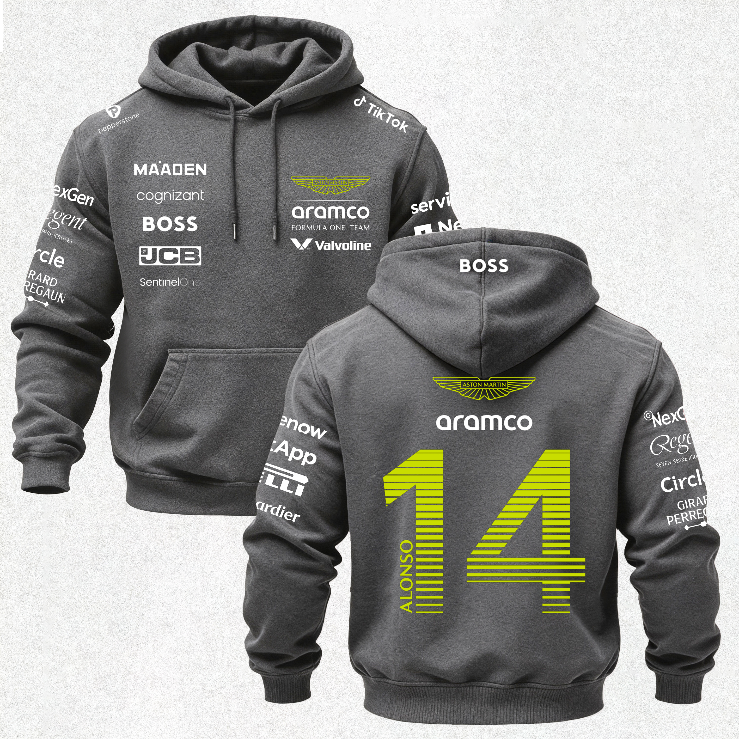 Aston Martin Fernando Alonso F1 Printed Fleece-lined Unisex Hoodie Image - 7