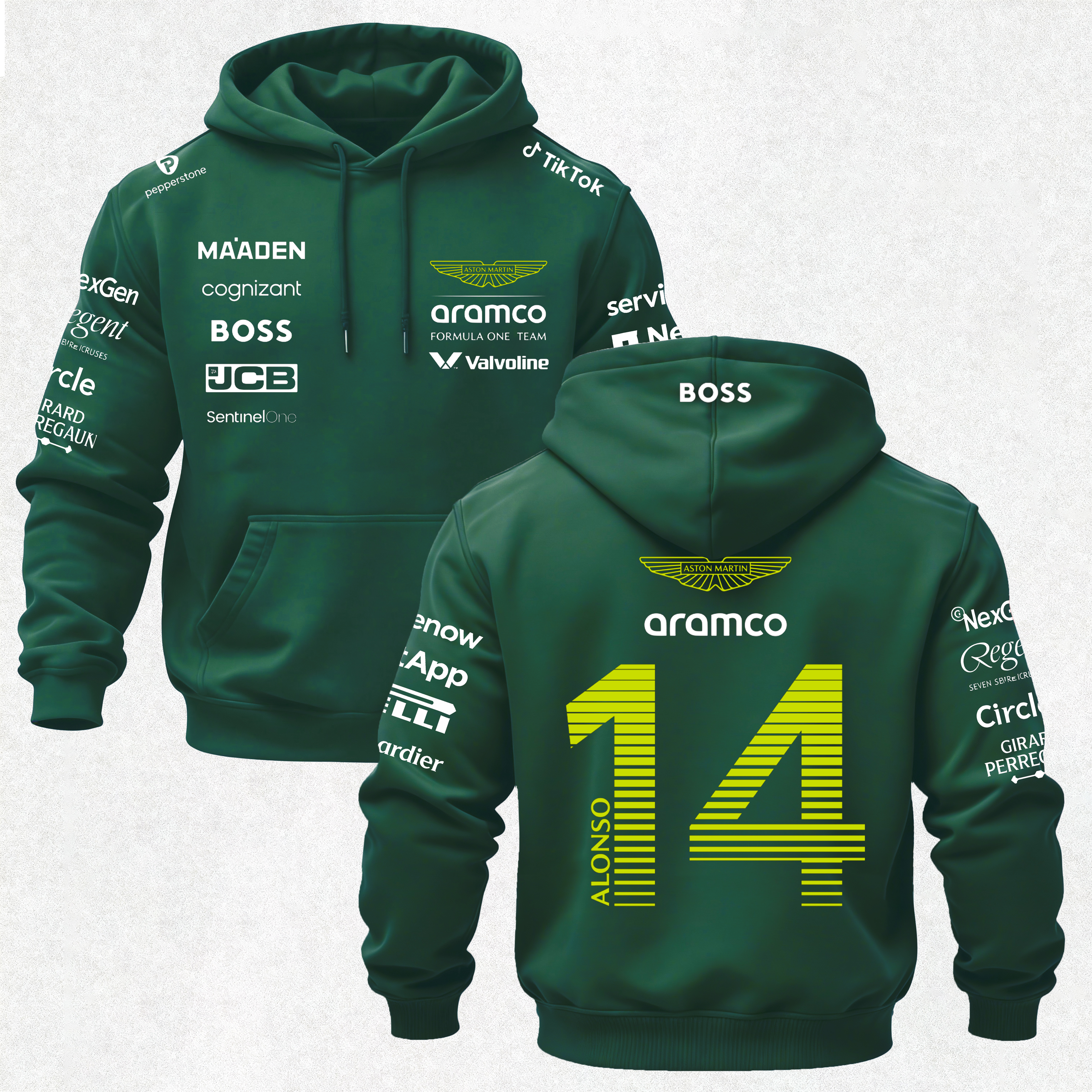 Aston Martin Fernando Alonso F1 Printed Fleece-lined Unisex Hoodie Image - 19