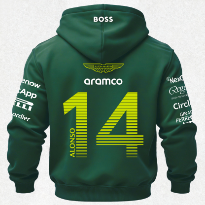 Aston Martin Fernando Alonso F1 Printed Fleece-lined Unisex Hoodie Image - 20