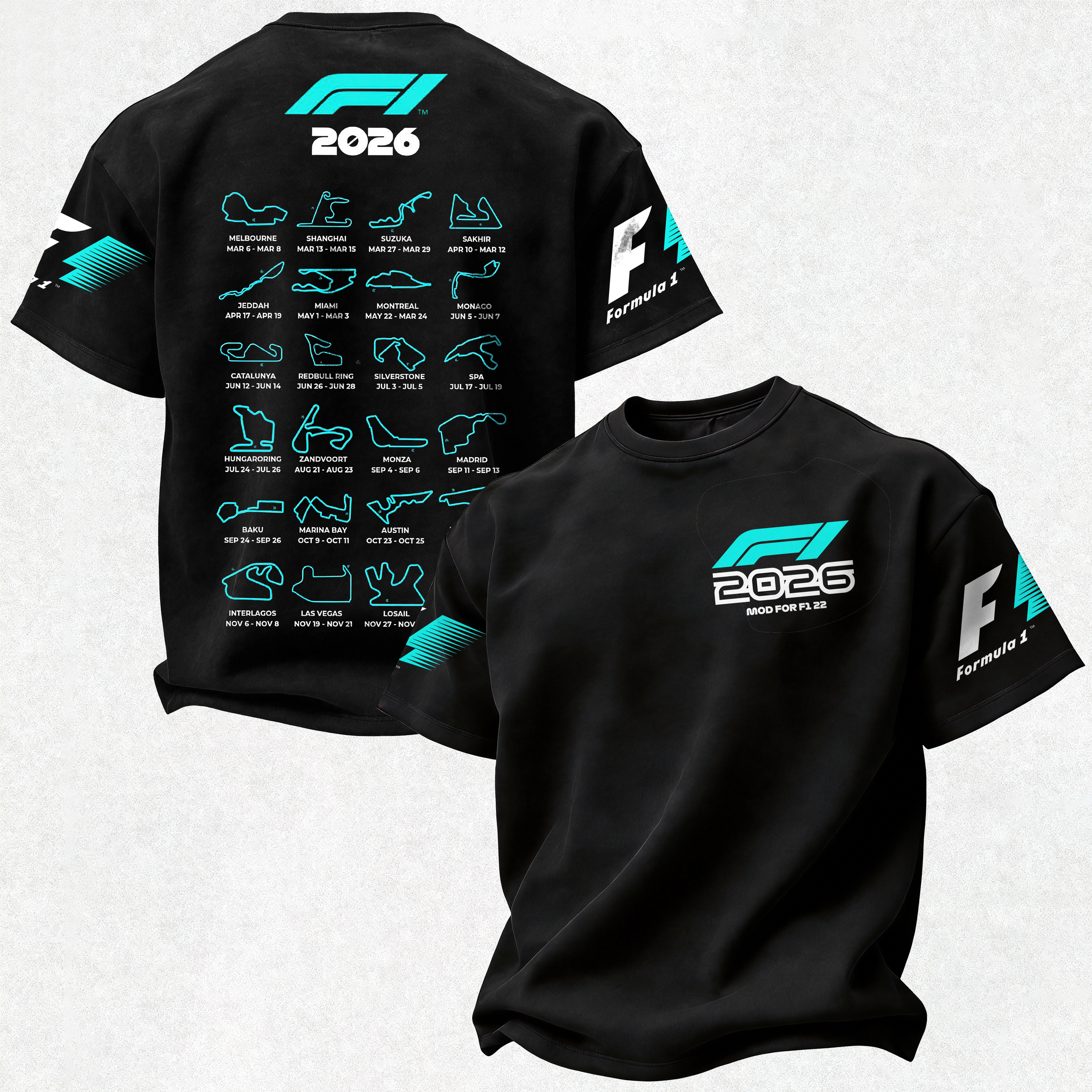 F1 2026 Calendar Printed Oversized Unisex T-shirt Image - 1