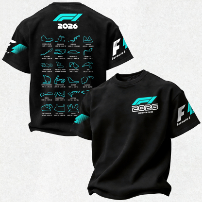 F1 2026 Calendar Printed Oversized Unisex T-shirt Image - 1