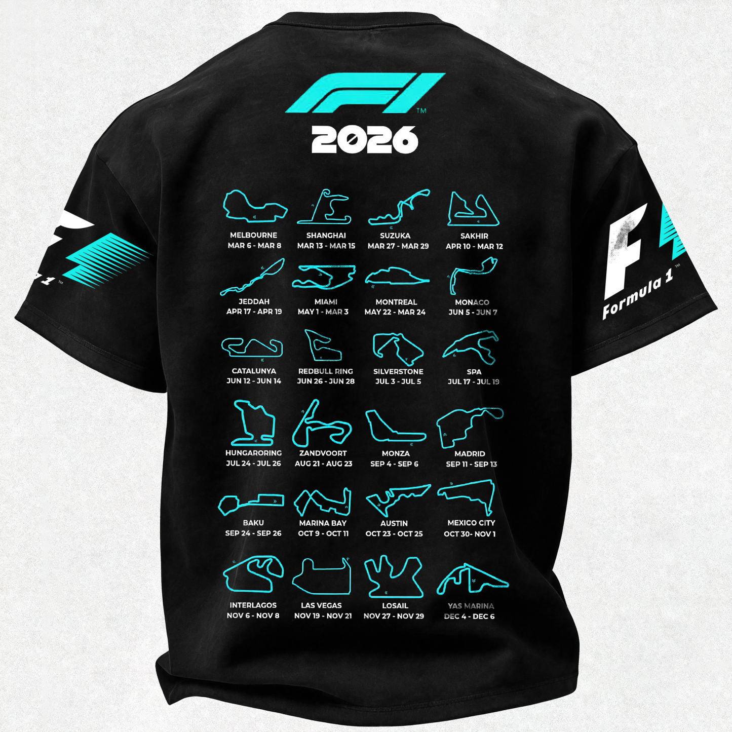 F1 2026 Calendar Printed Oversized Unisex T-shirt Image - 2