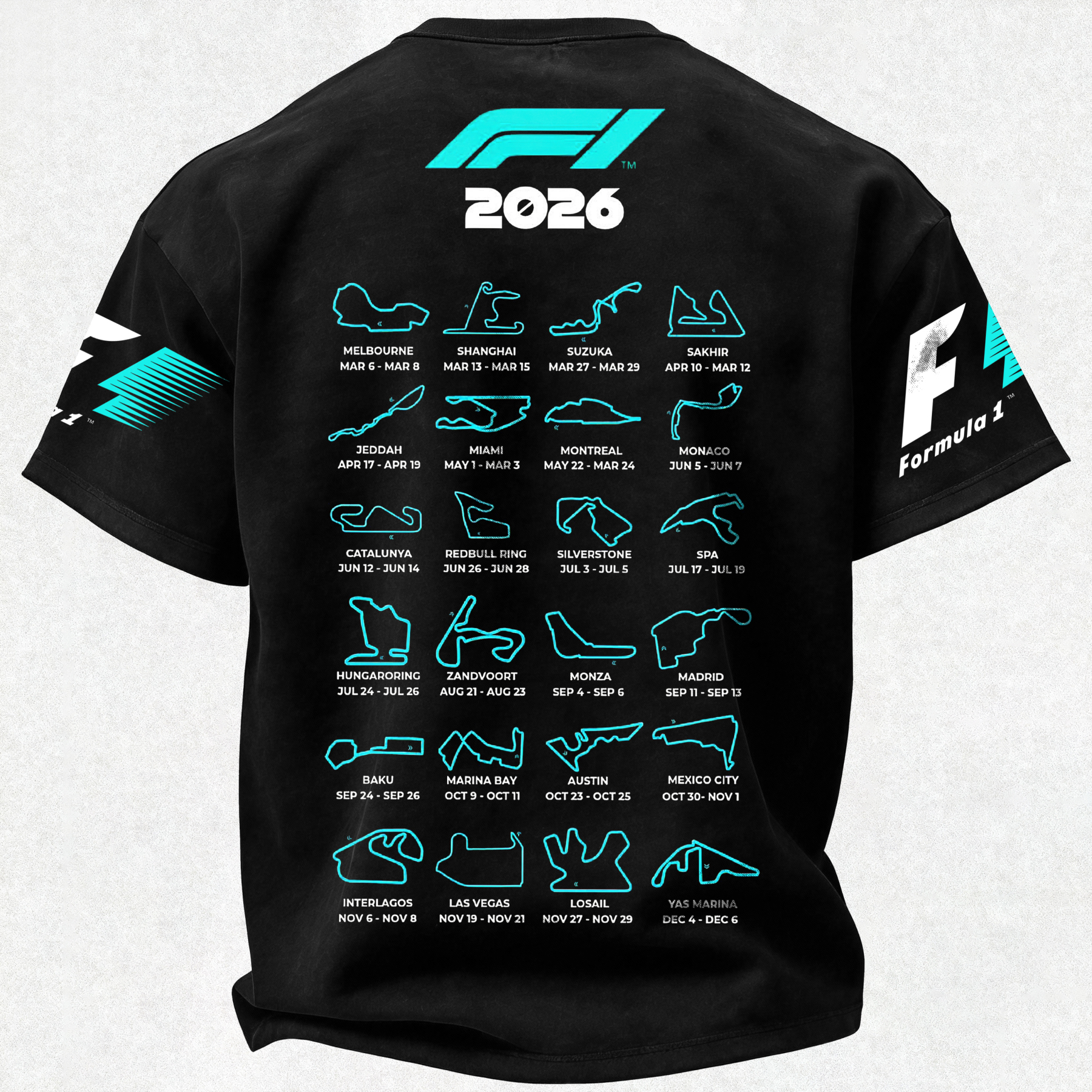F1 2026 Calendar Printed Oversized Unisex T-shirt Image - 2