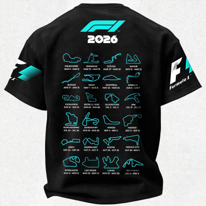 F1 2026 Calendar Printed Oversized Unisex T-shirt Image - 2