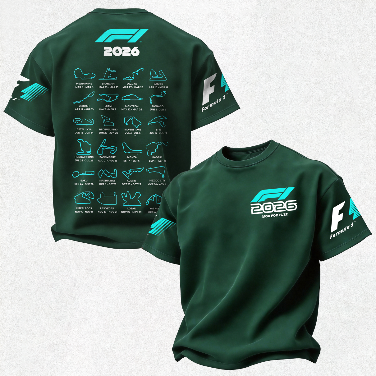 F1 2026 Calendar Printed Oversized Unisex T-shirt Image - 19