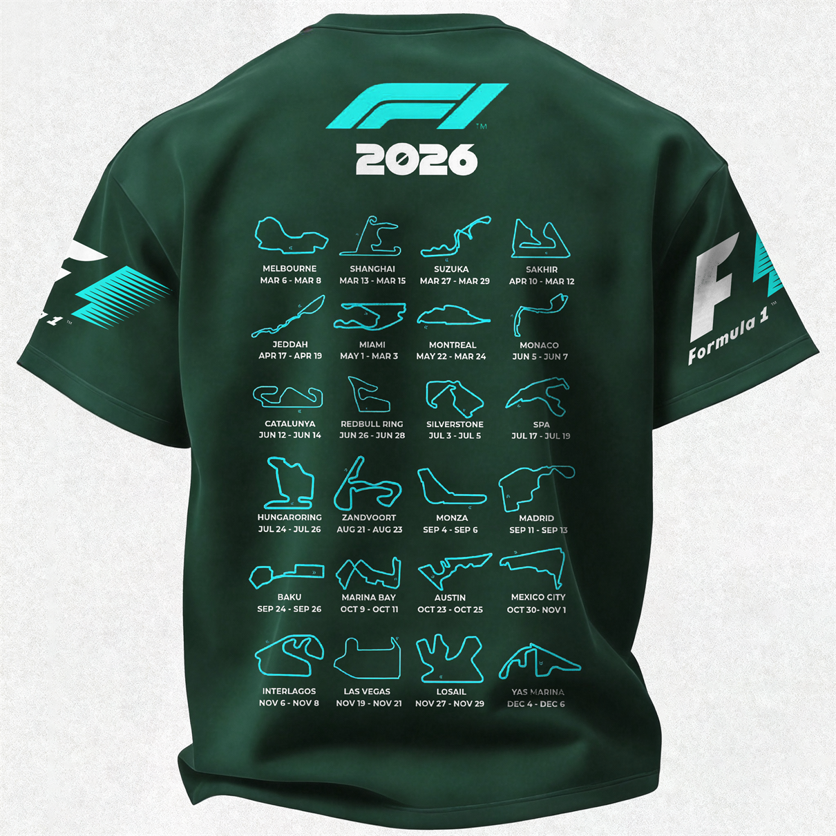 F1 2026 Calendar Printed Oversized Unisex T-shirt Image - 20