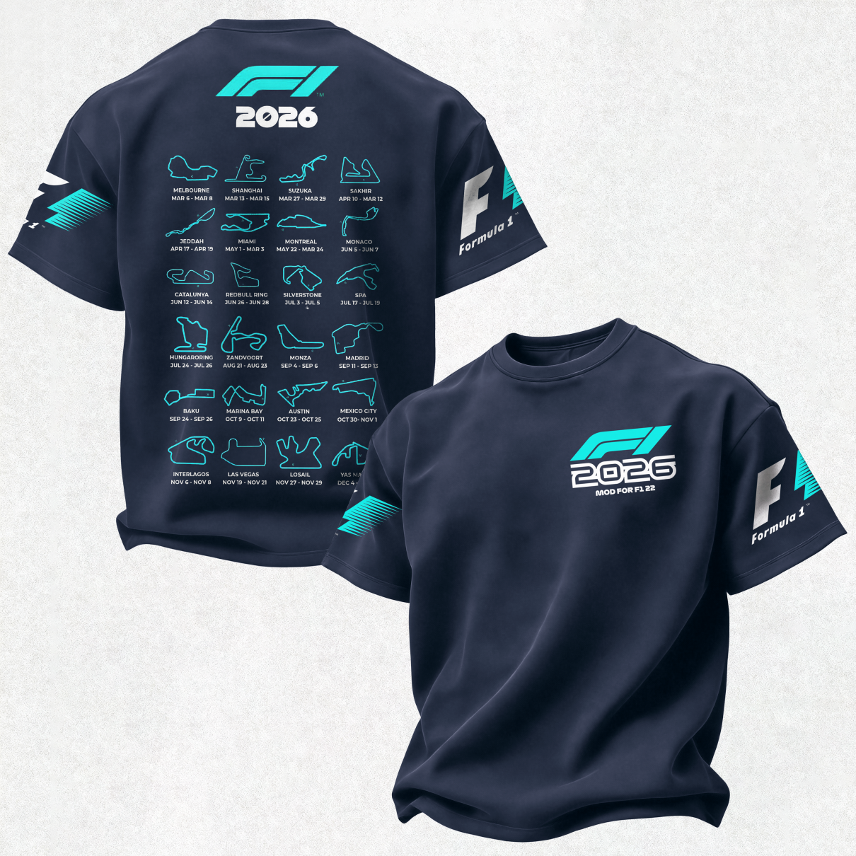 F1 2026 Calendar Printed Oversized Unisex T-shirt Image - 22